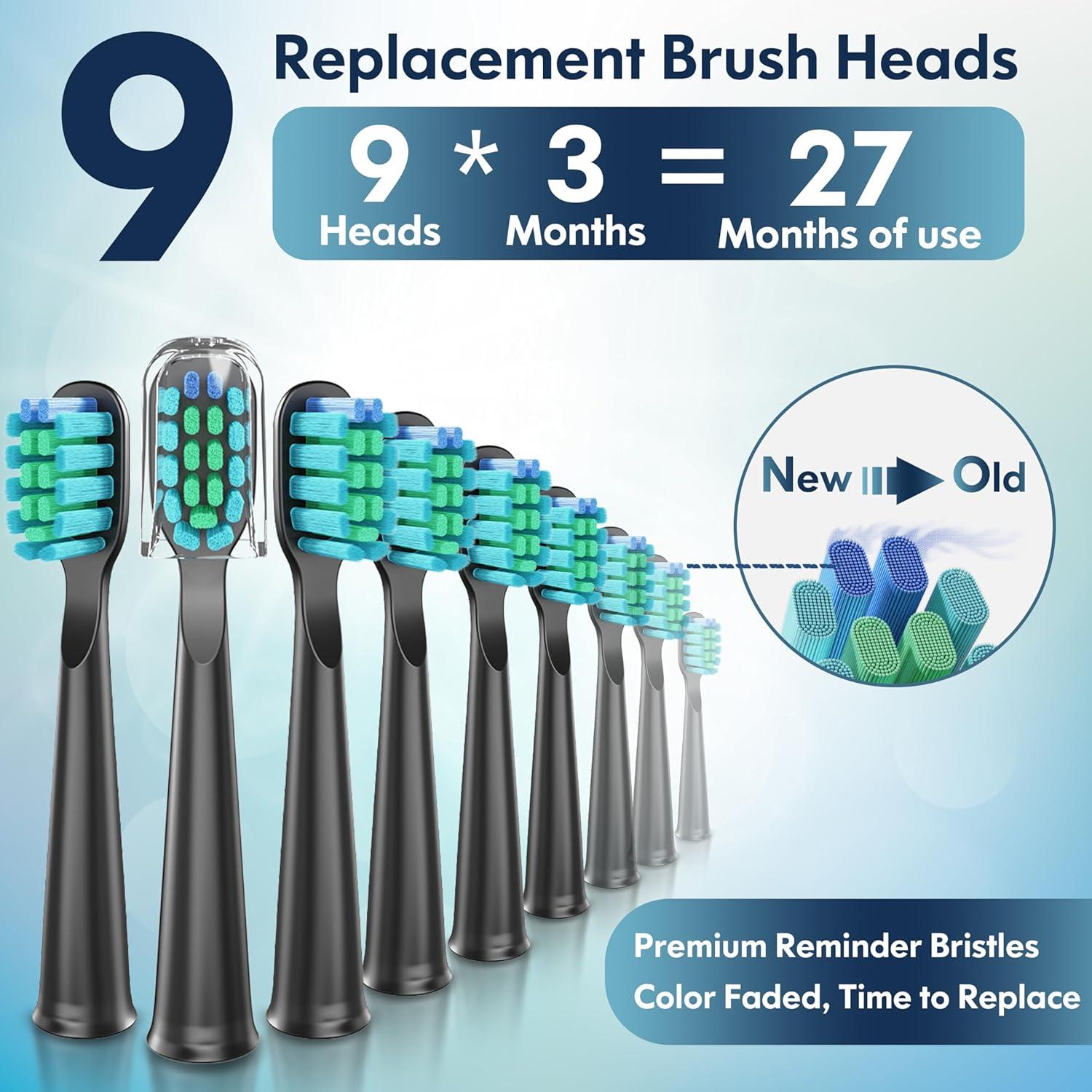 Cepillo de Dientes Eléctrico DADA-TECH DT-22 Negro, 9 Cabezas, 5 Modos