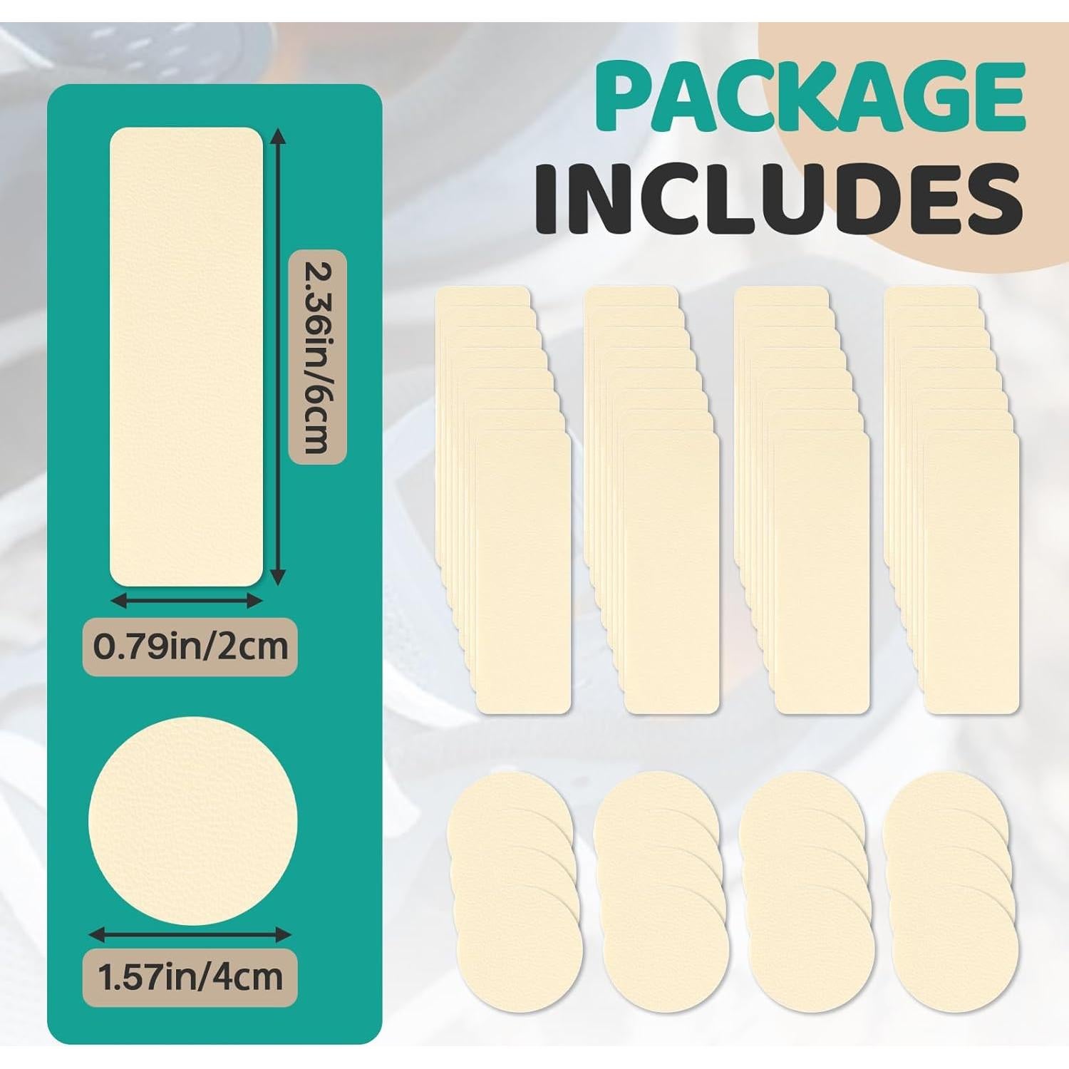 48 Parches Beige Autoadhesivos para Reparar Zapatos - 2 Formas