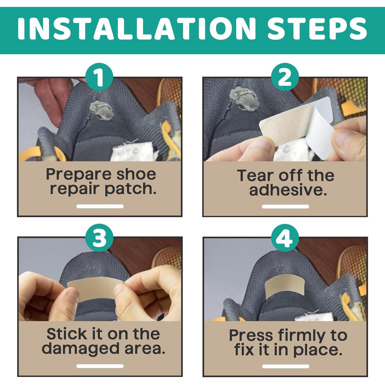 48 Parches Beige Autoadhesivos para Reparar Zapatos - 2 Formas