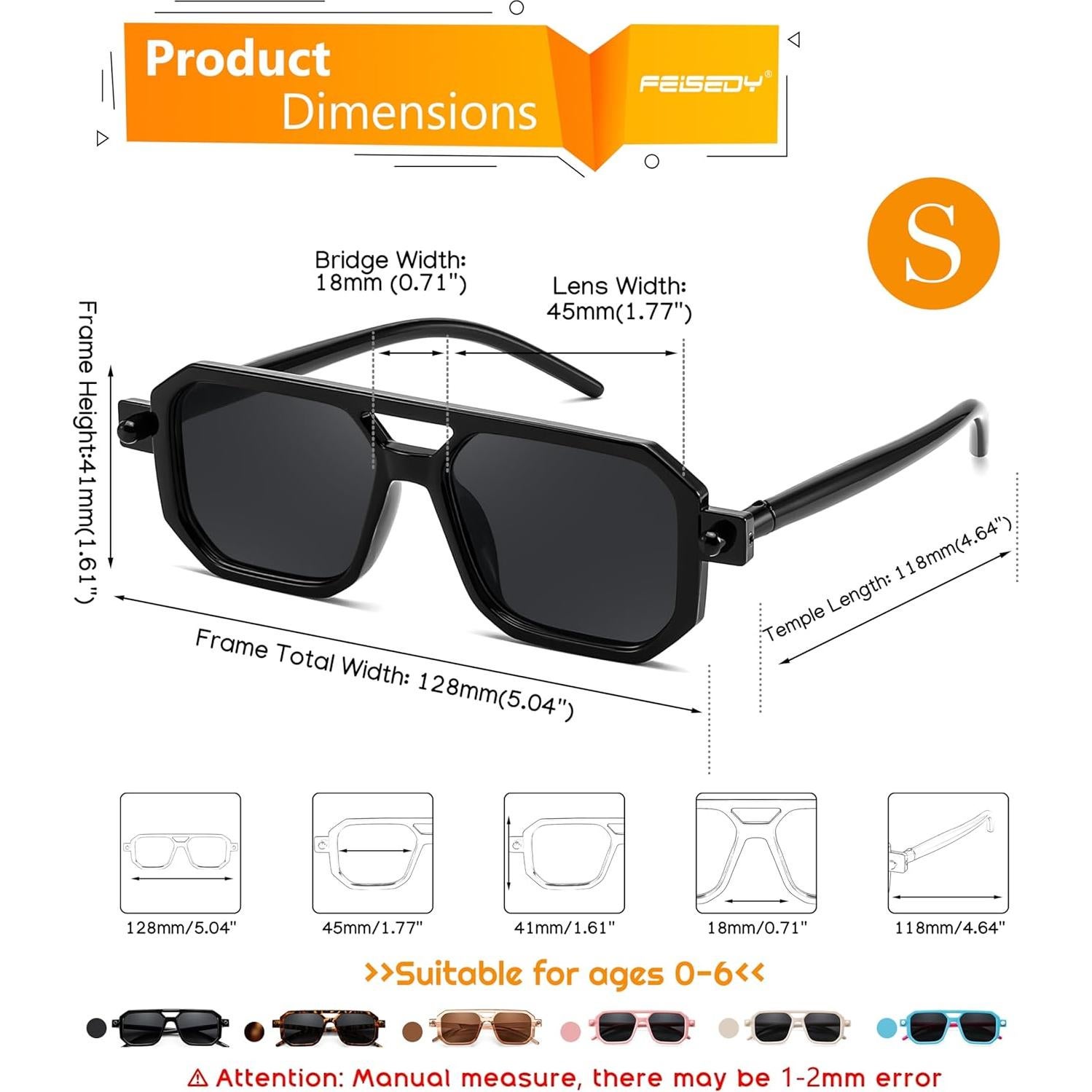 Gafas de sol para niños FEISEDY Piloto Vintage 0-6 años