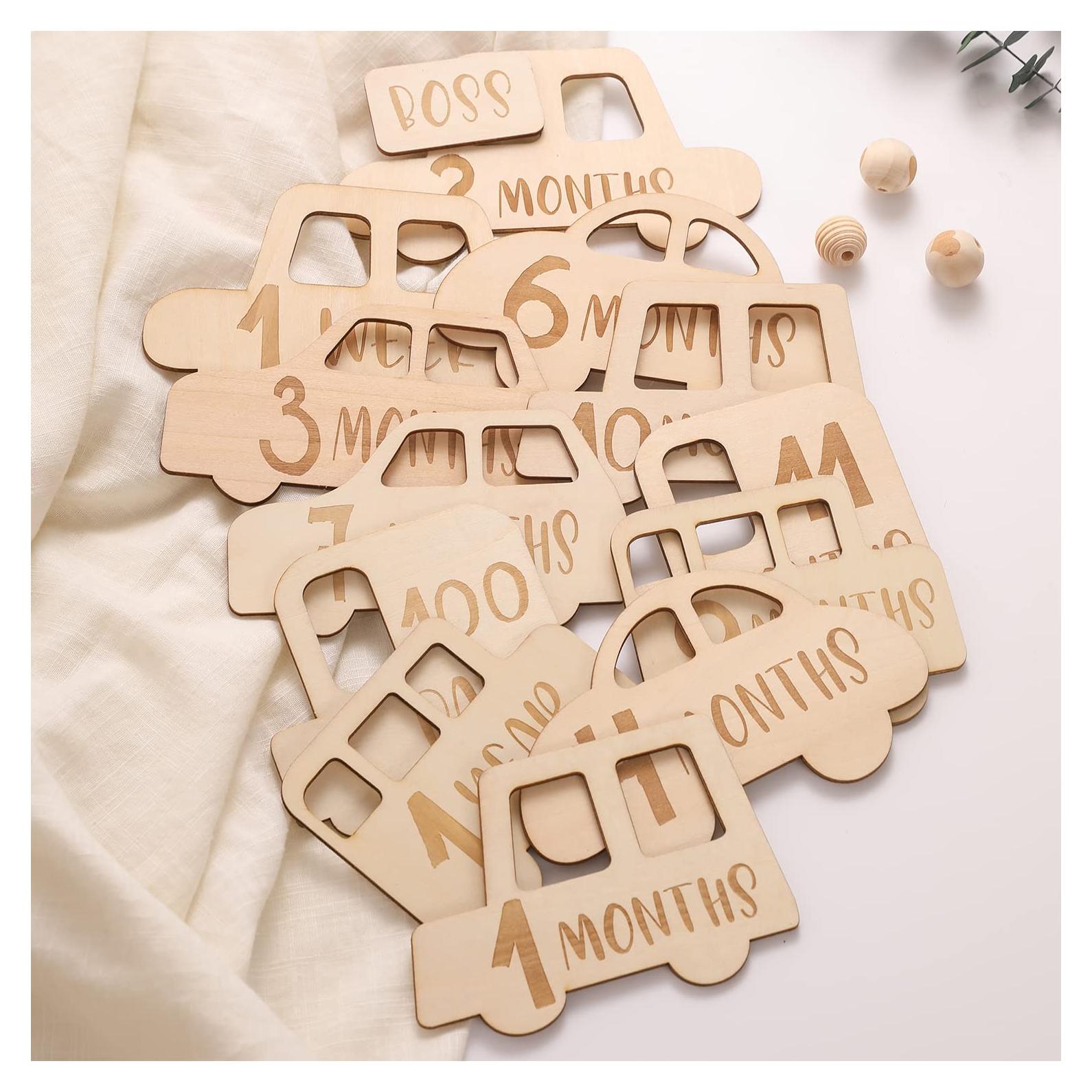 Tarjetas de Hitos Mensuales para Bebés - 15 Piezas de Madera