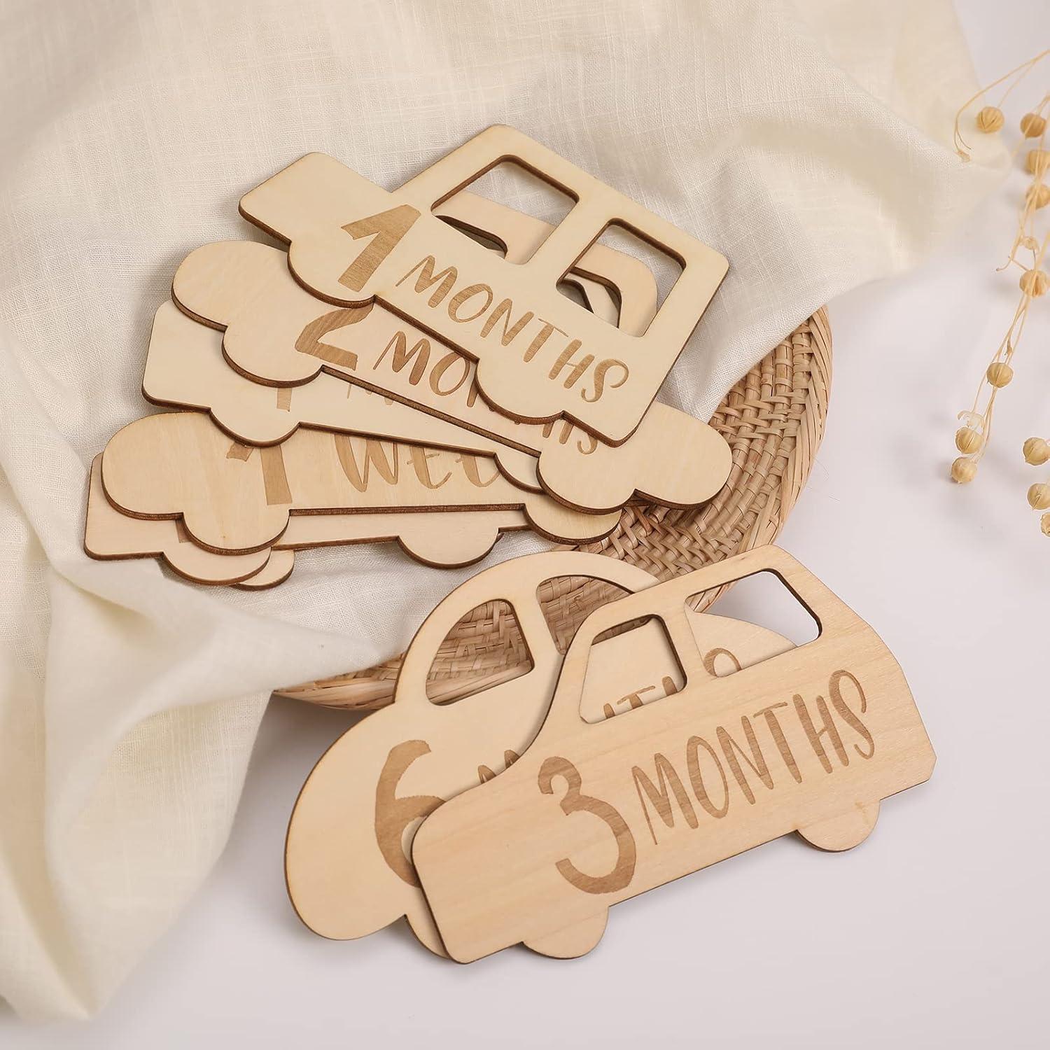 Tarjetas de Hitos Mensuales para Bebés - 15 Piezas de Madera