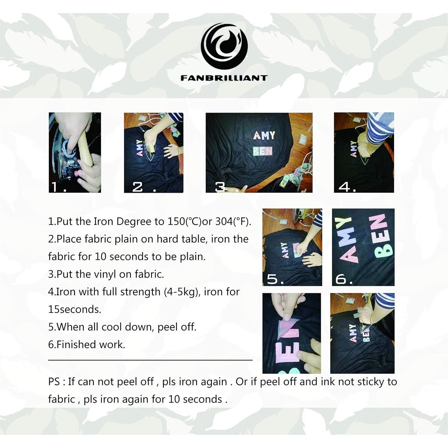 Letras de Vinilo para Transferencia de Calor FANBRILLIANT 104 Piezas 2" Negro