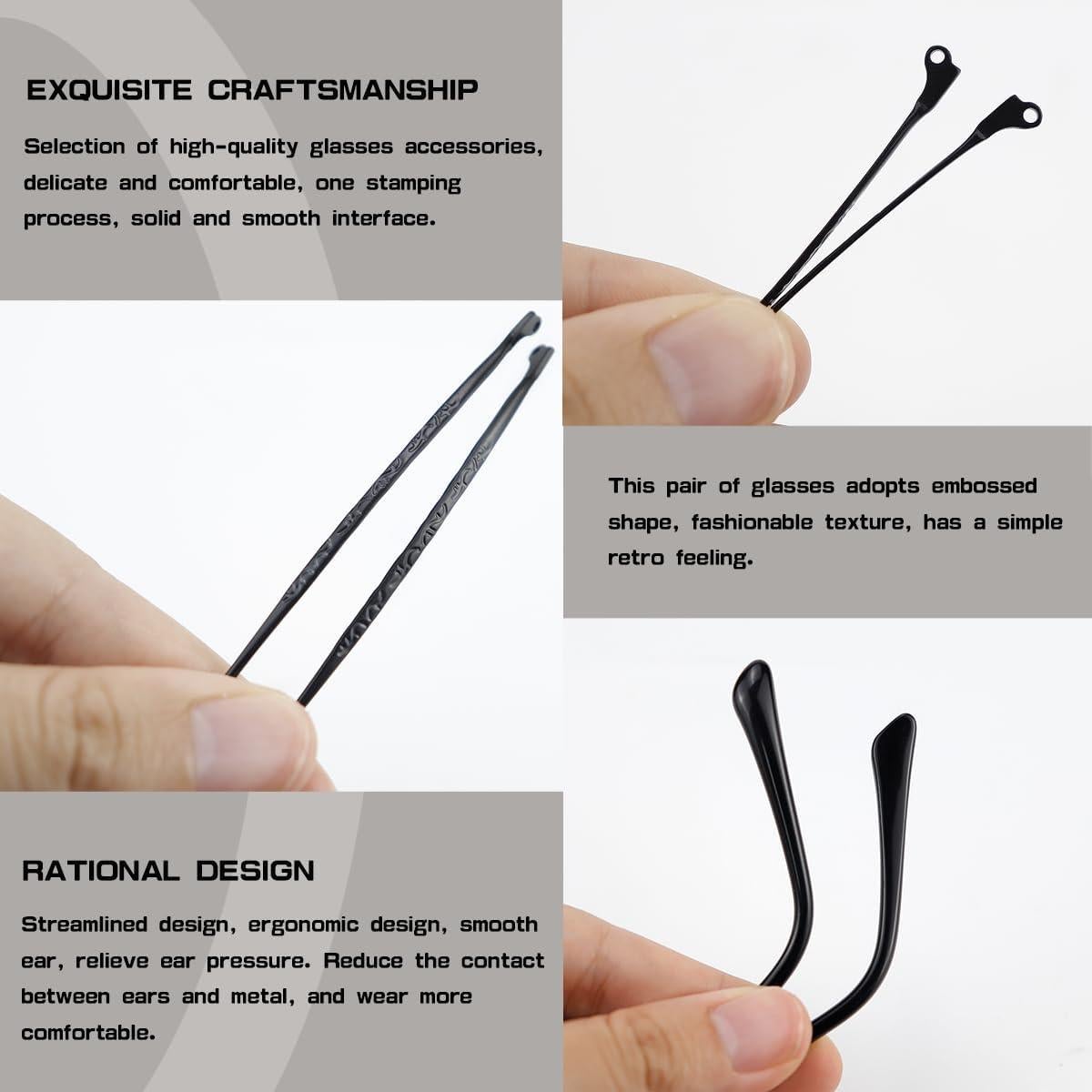 Brazos de Reemplazo para Gafas ZJIVQO Metal Negro Universal