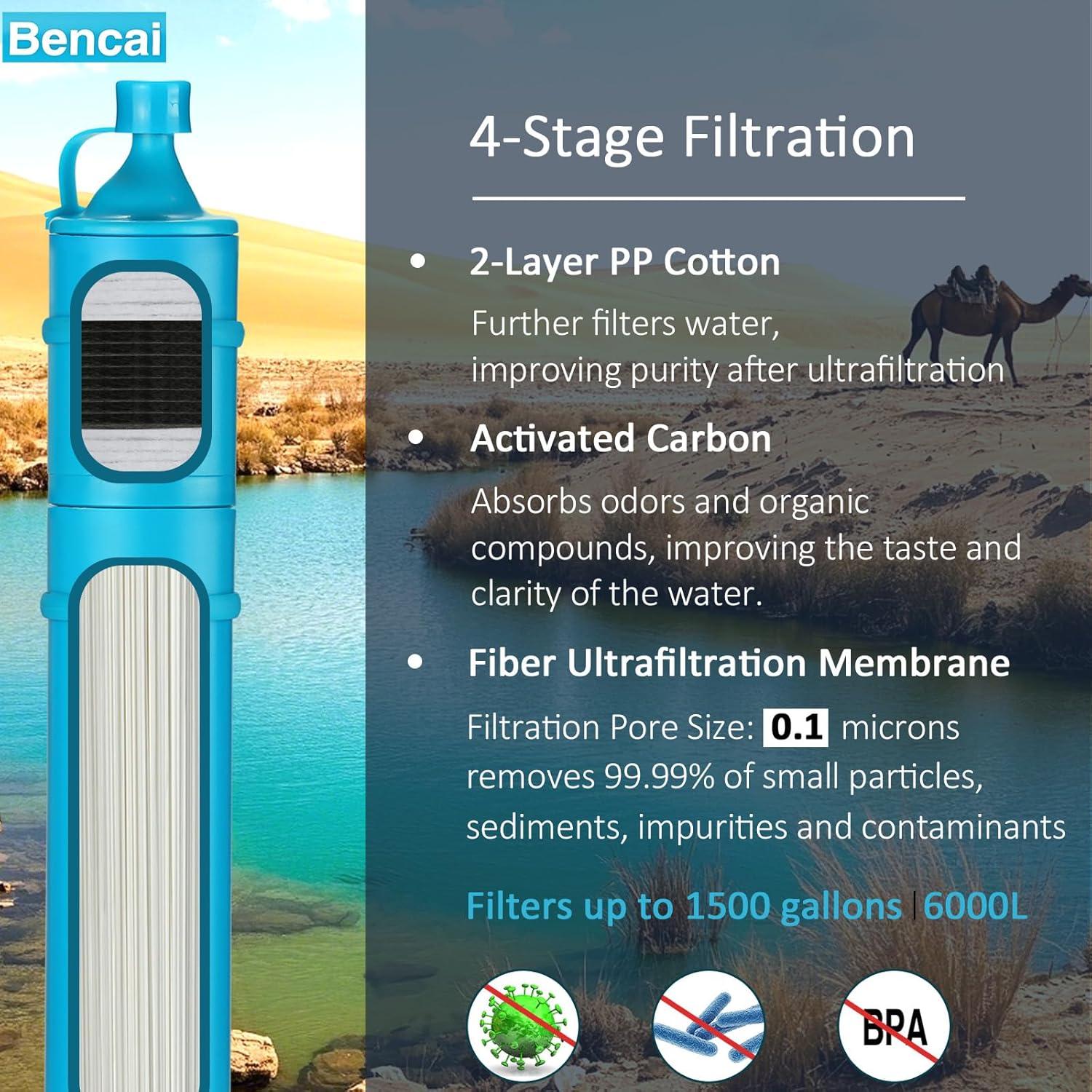 Filtro de Agua Portátil Bencai con Brújula - 0.1 Micrones
