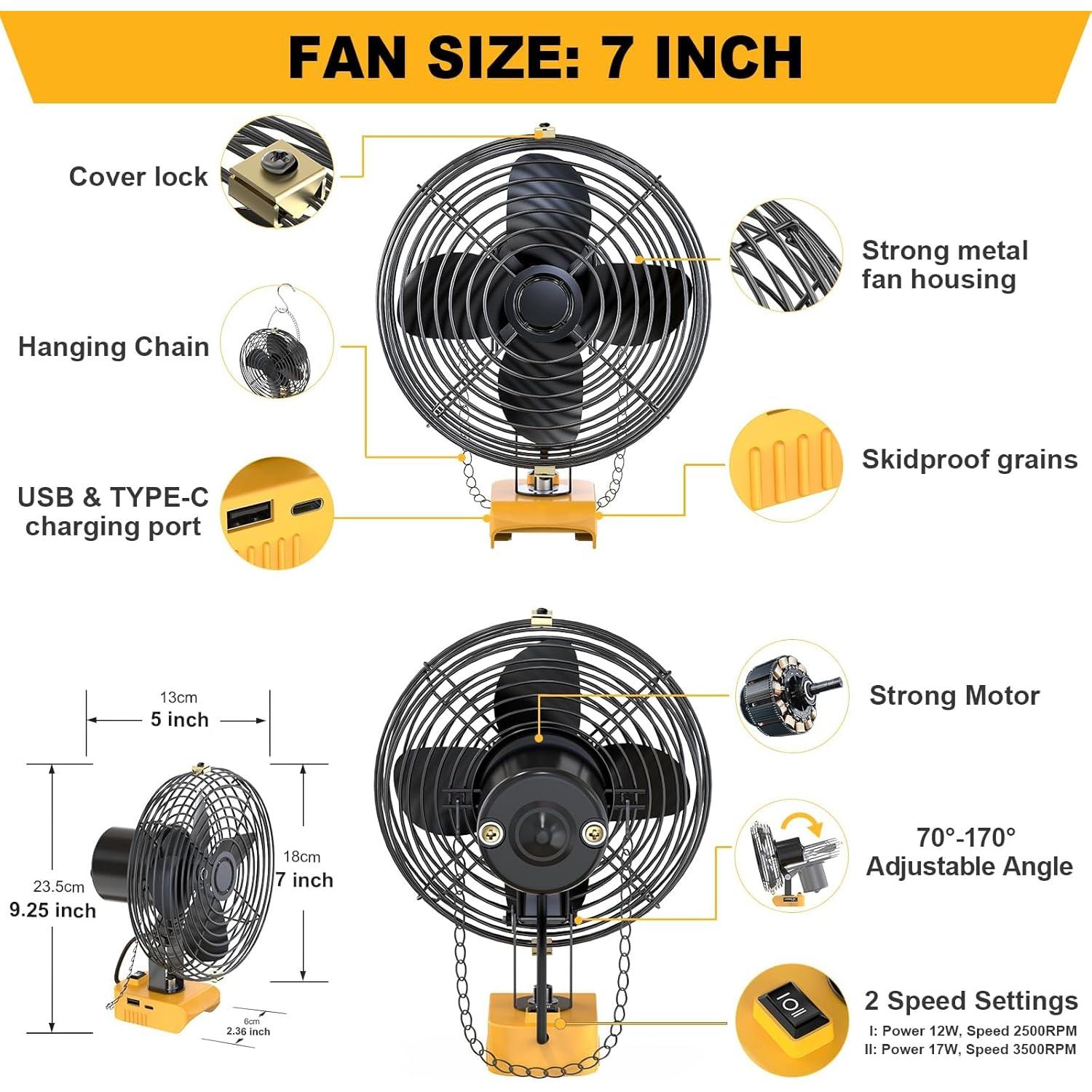 Ventilador Portátil LIVOWALNY 7" 17W Inalámbrico para Dewalt