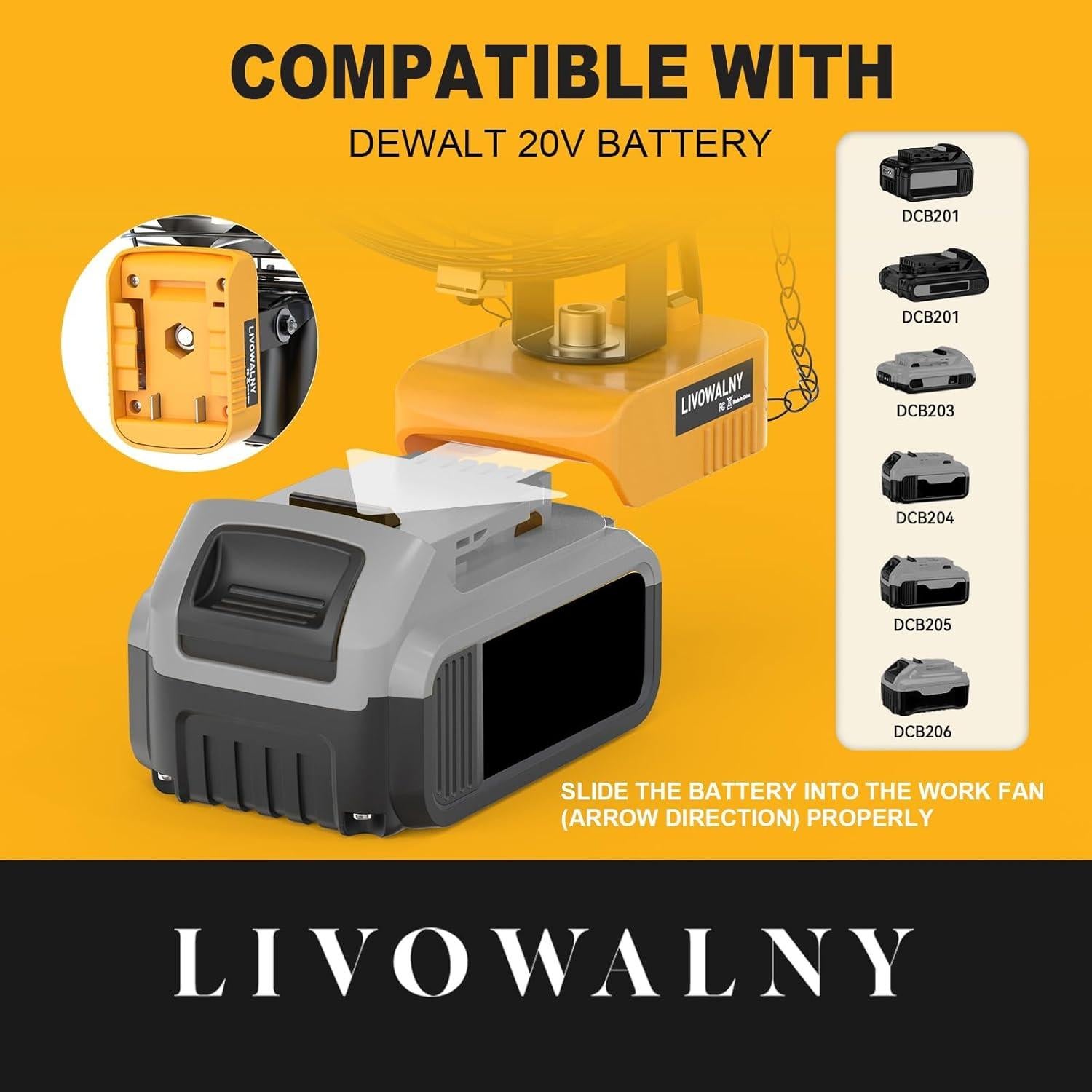 Ventilador Portátil LIVOWALNY 7" 17W Inalámbrico para Dewalt