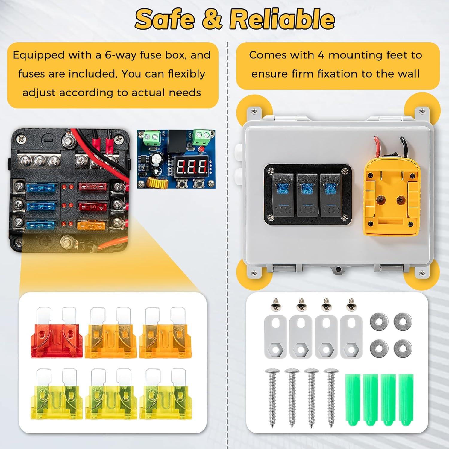 Caja de Distribución de Energía Zelvoro para Batería DeWalt 20V