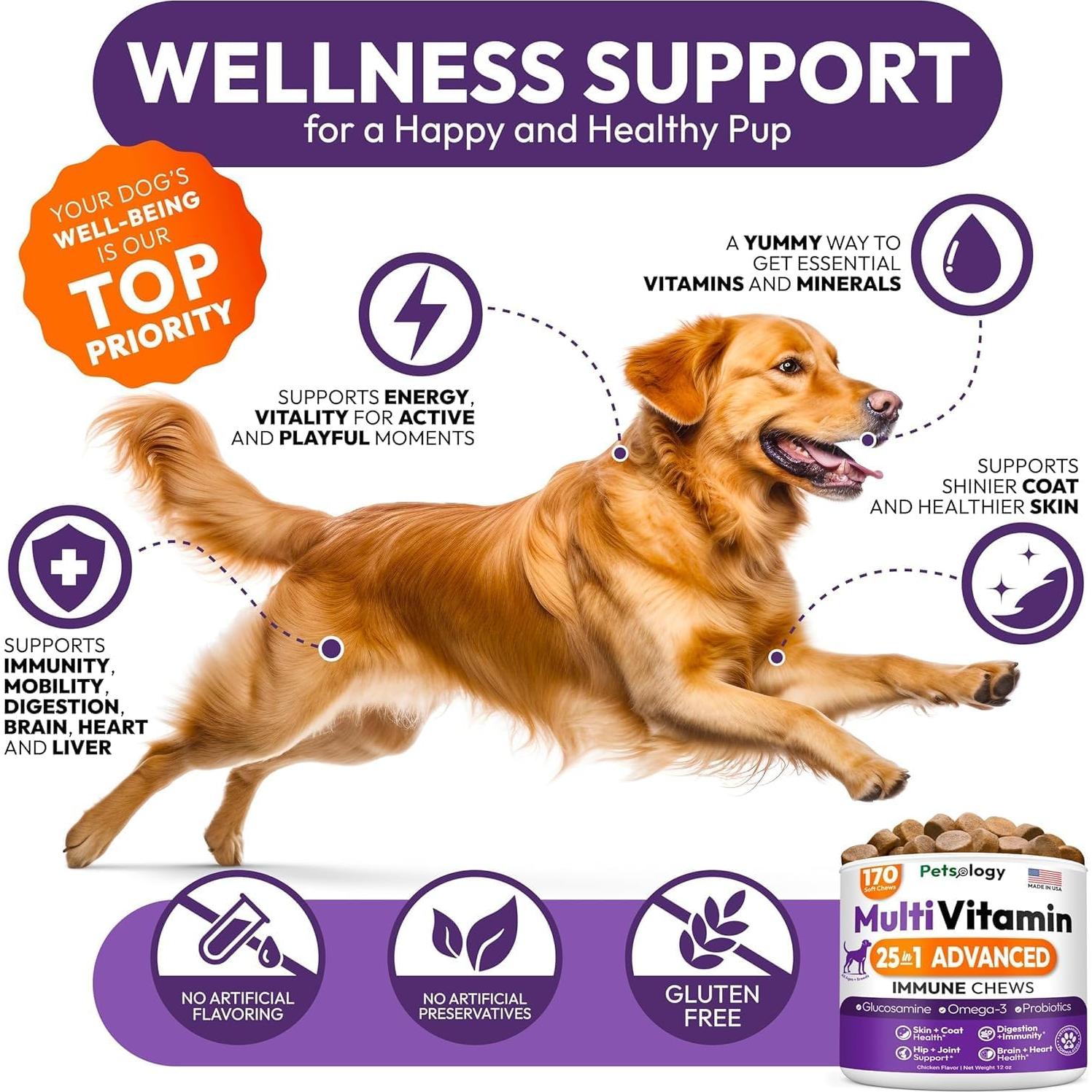Multivitamina Masticable para Perros Petsology 340 Unidades