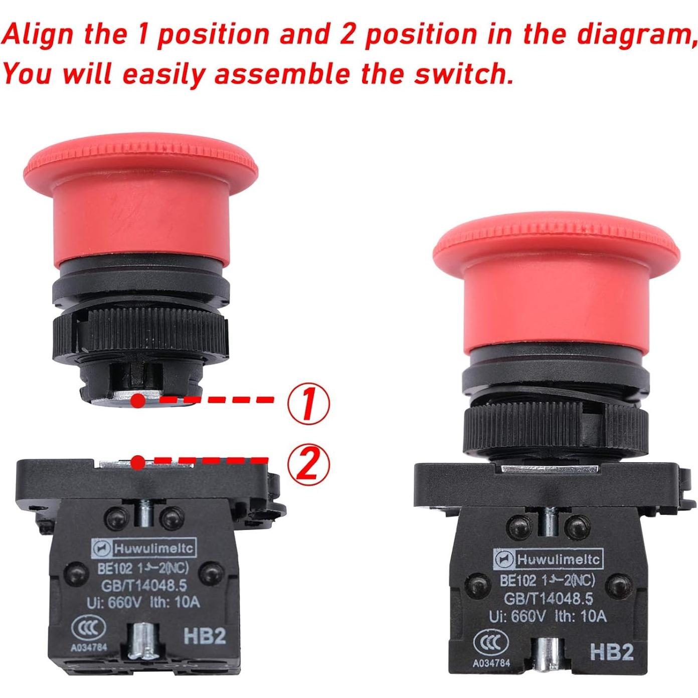 Interruptor de Parada de Emergencia mxuteuk 1NC 1NO 10A 600V