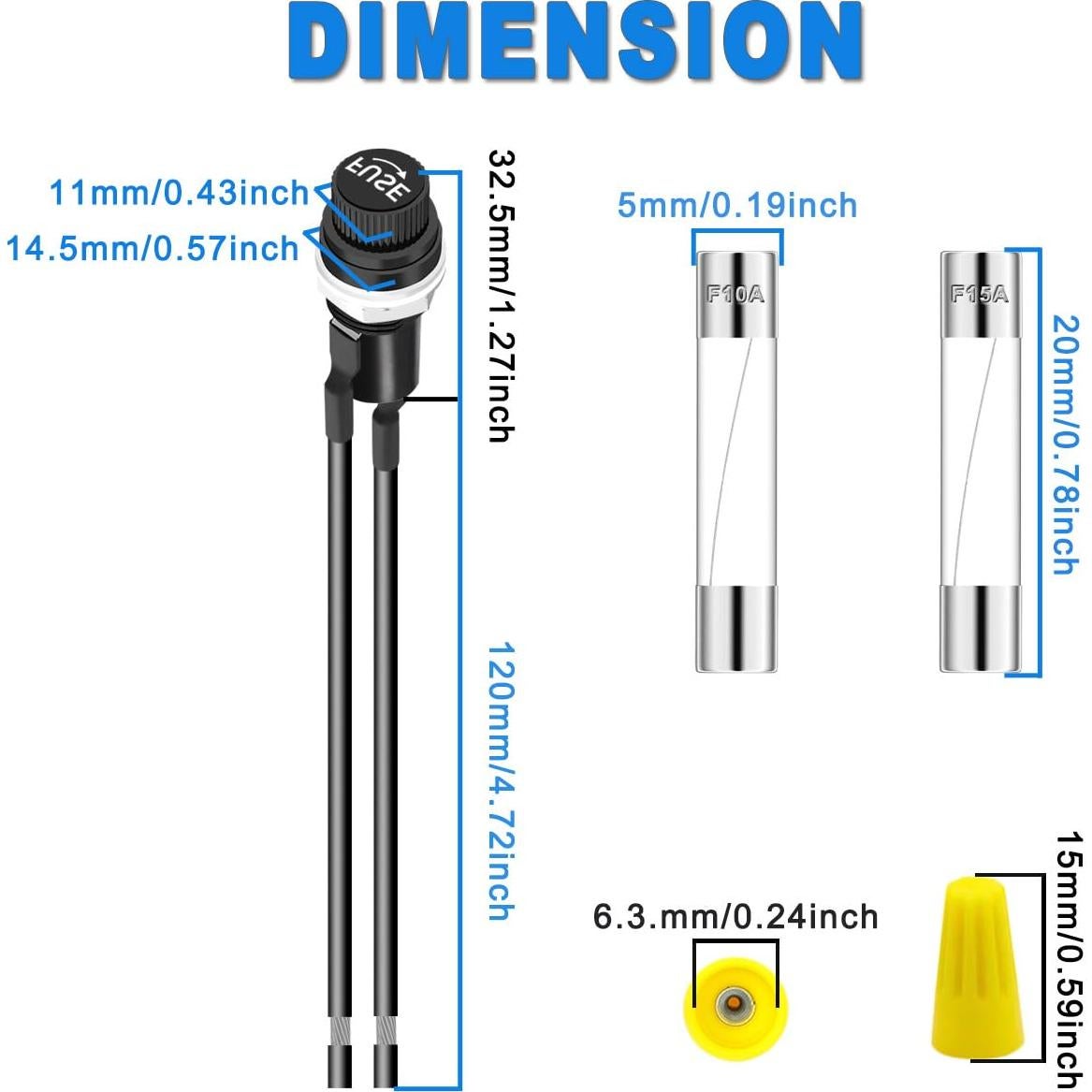 Soporte de Fusible Montaje en Panel 5x20mm MKBKLLJY 10PCS
