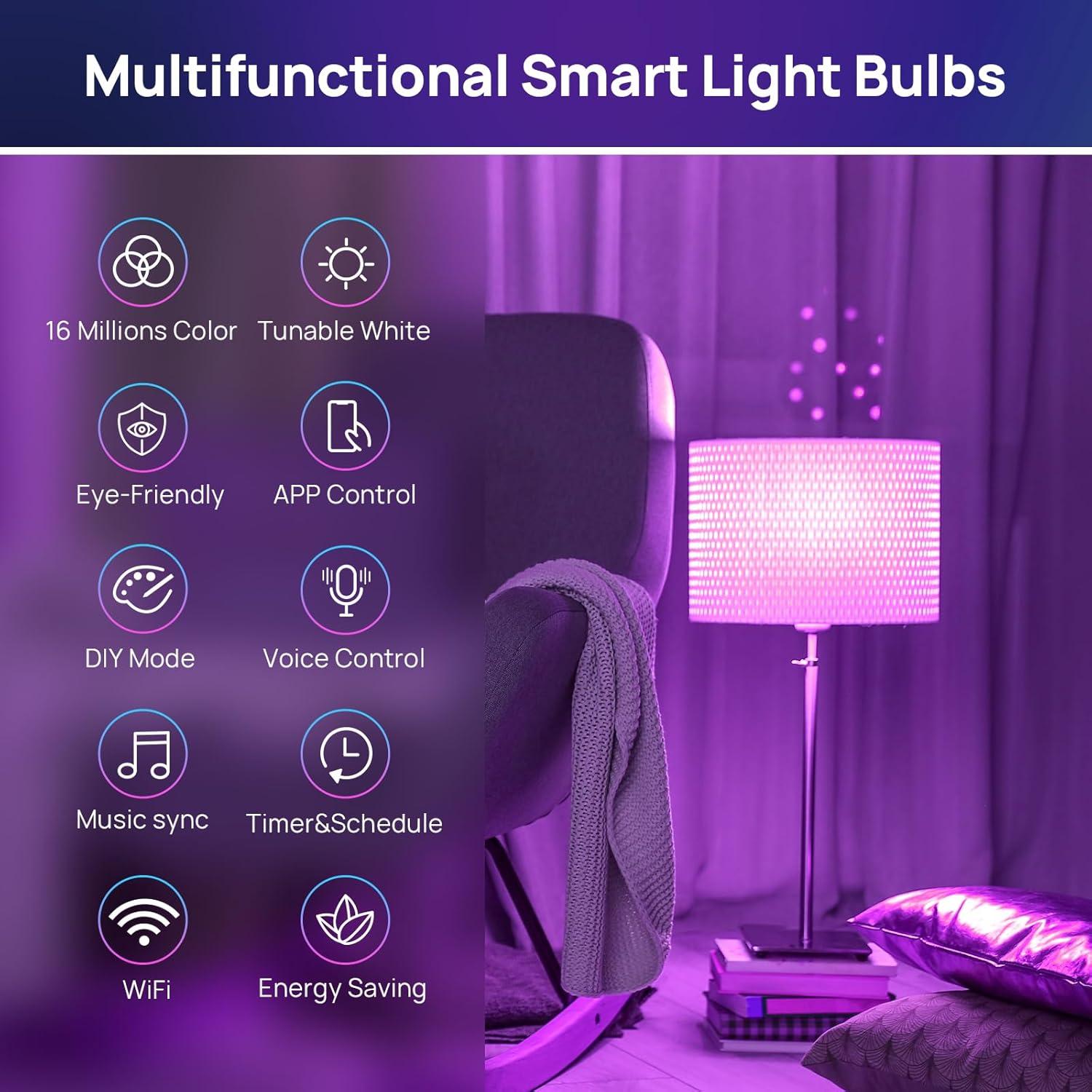 Bombillas Inteligentes Consciot RGBTW, 6 Bombillas LED WiFi