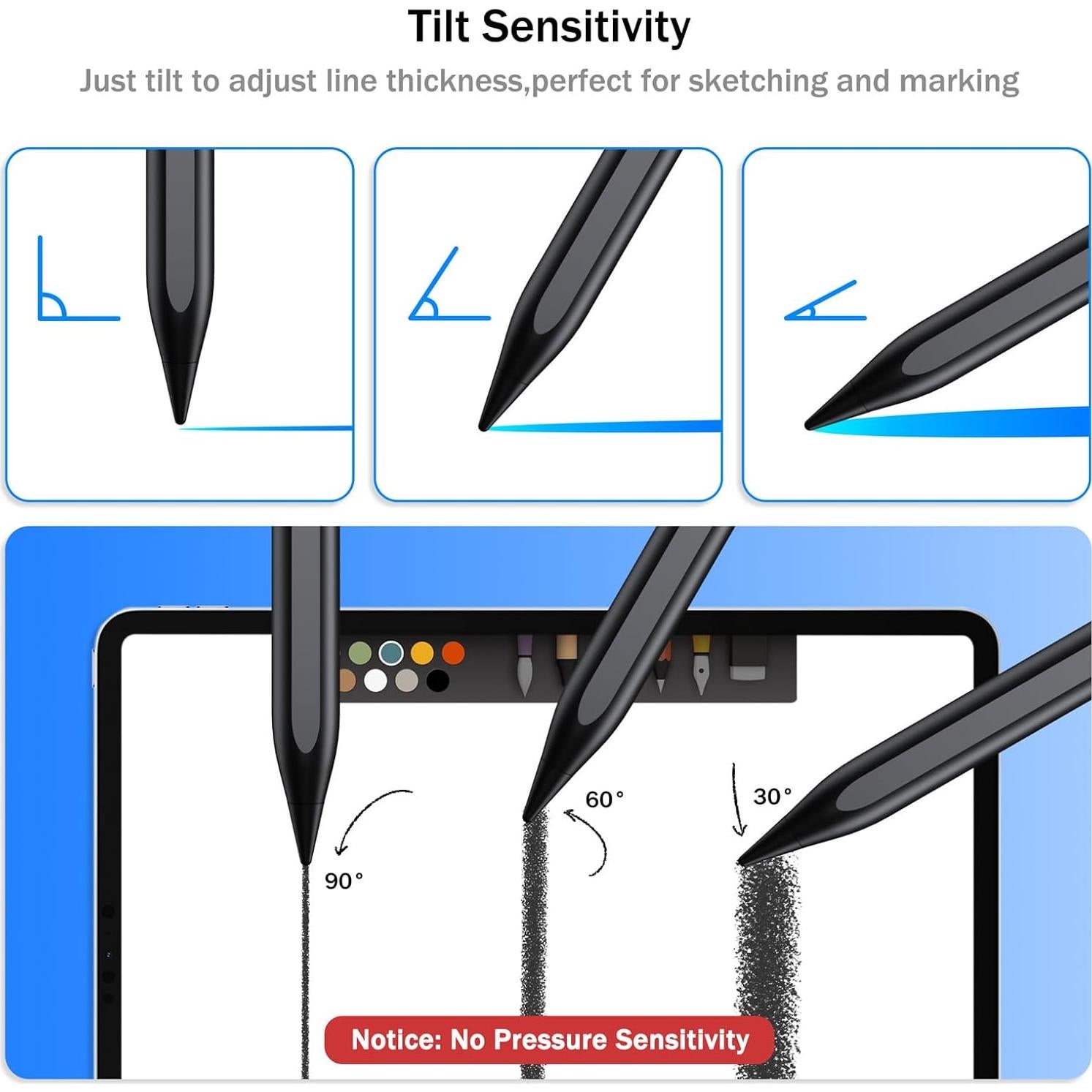 Cisteen Stylus Pen Negro para iPad 2018-2025, Carga Rápida