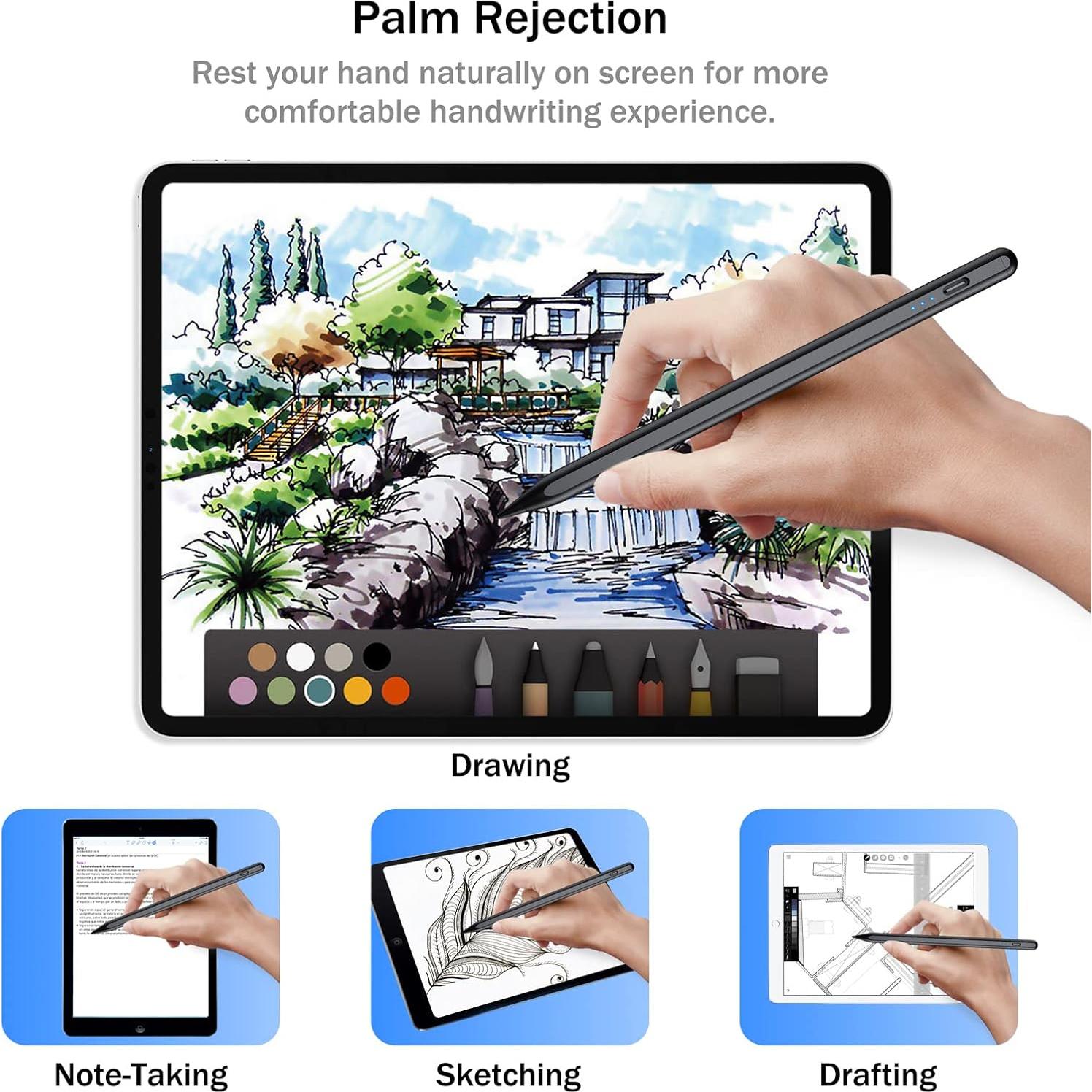 Cisteen Stylus Pen Negro para iPad 2018-2025, Carga Rápida