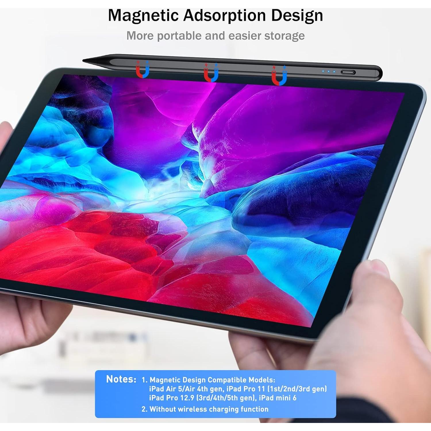 Cisteen Stylus Pen Negro para iPad 2018-2025, Carga Rápida