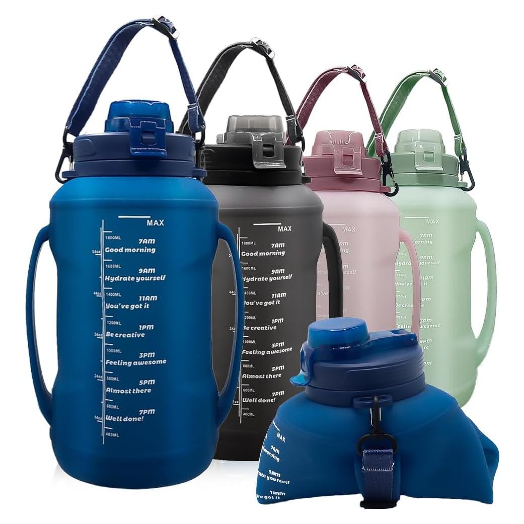 Botella Plegable 64oz LELExilan Azul - Silicona A Prueba de Fugas