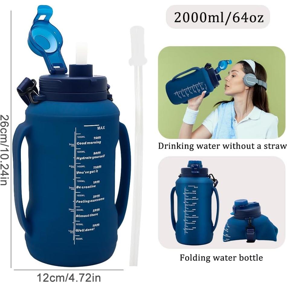 Botella Plegable 64oz LELExilan Azul - Silicona A Prueba de Fugas