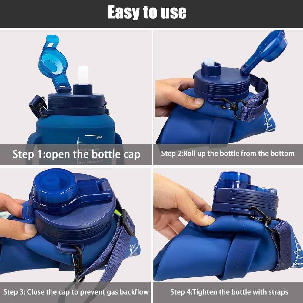 Botella Plegable 64oz LELExilan Azul - Silicona A Prueba de Fugas