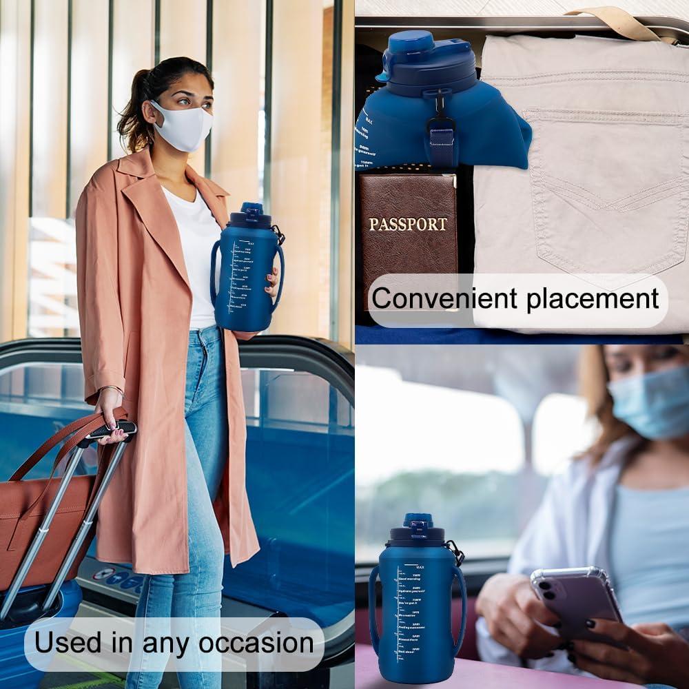 Botella Plegable 64oz LELExilan Azul - Silicona A Prueba de Fugas