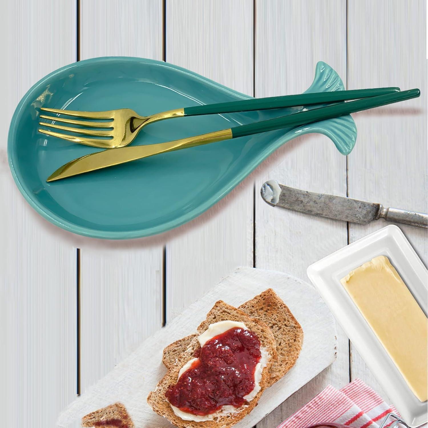 Soporte para cuchara de cerámica TEANXU ballena azul aqua 19.8x12.2cm