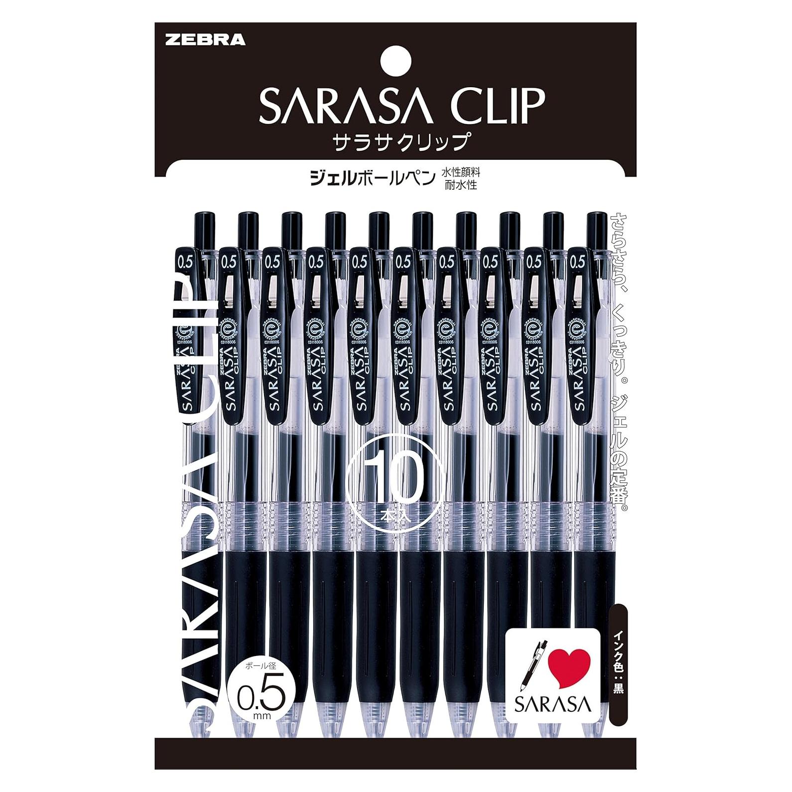 Bolígrafos de Gel Zebra Sarasa Clip 0.5mm Negro - 10 Piezas