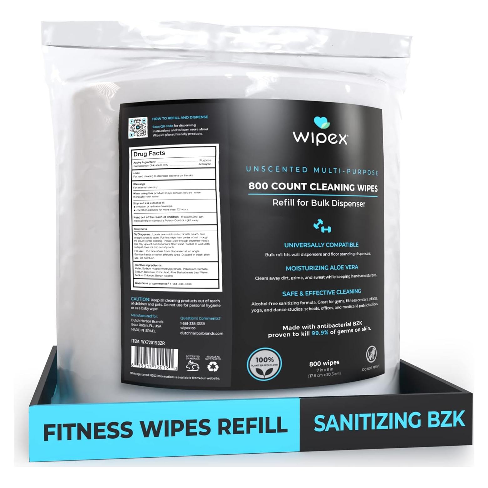 Recarga Toallitas Antibacterianas Wipex Fitness 800 Unidades