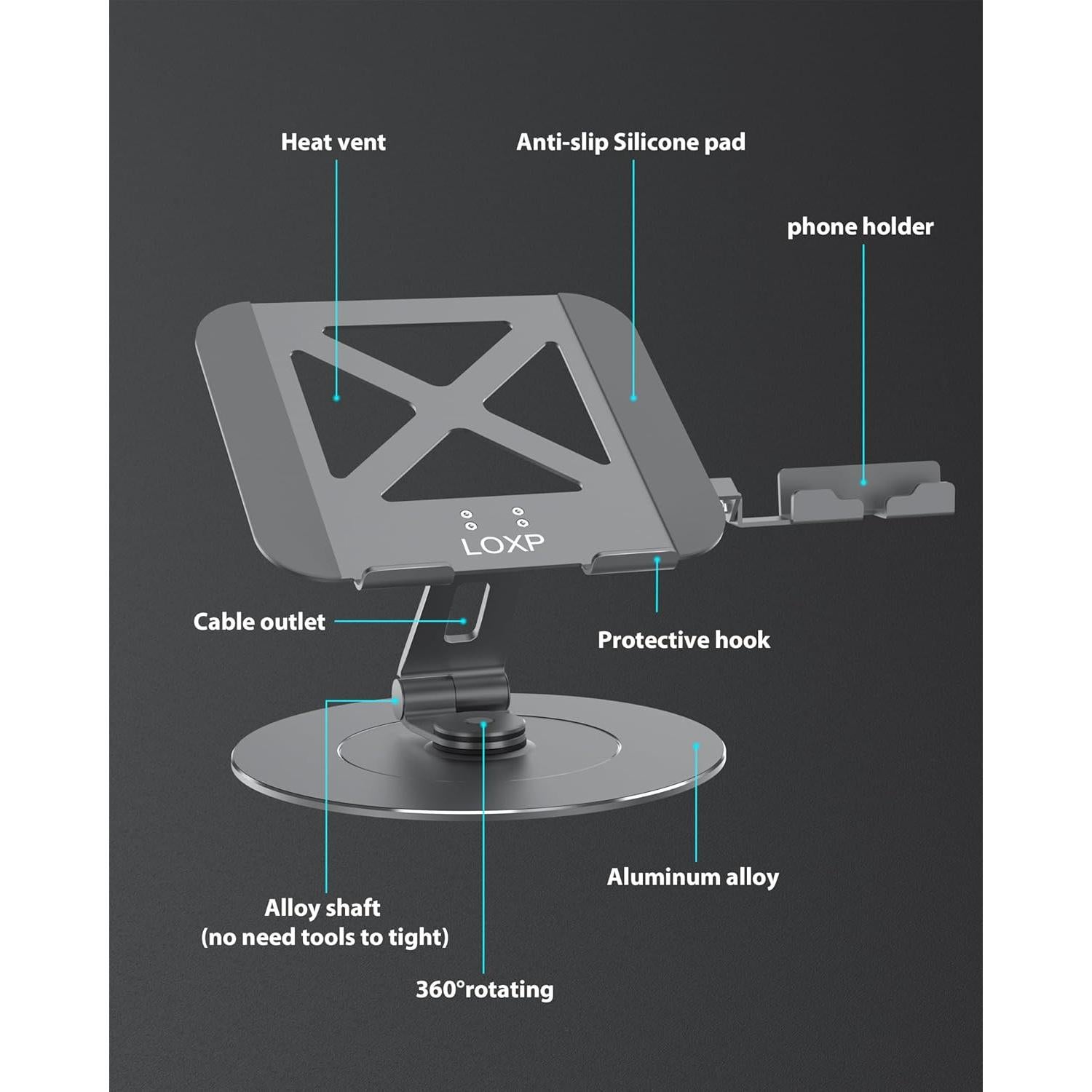 Soporte para Laptop Giratorio LOXP NH-01 Aluminio 10-17.3" Gris