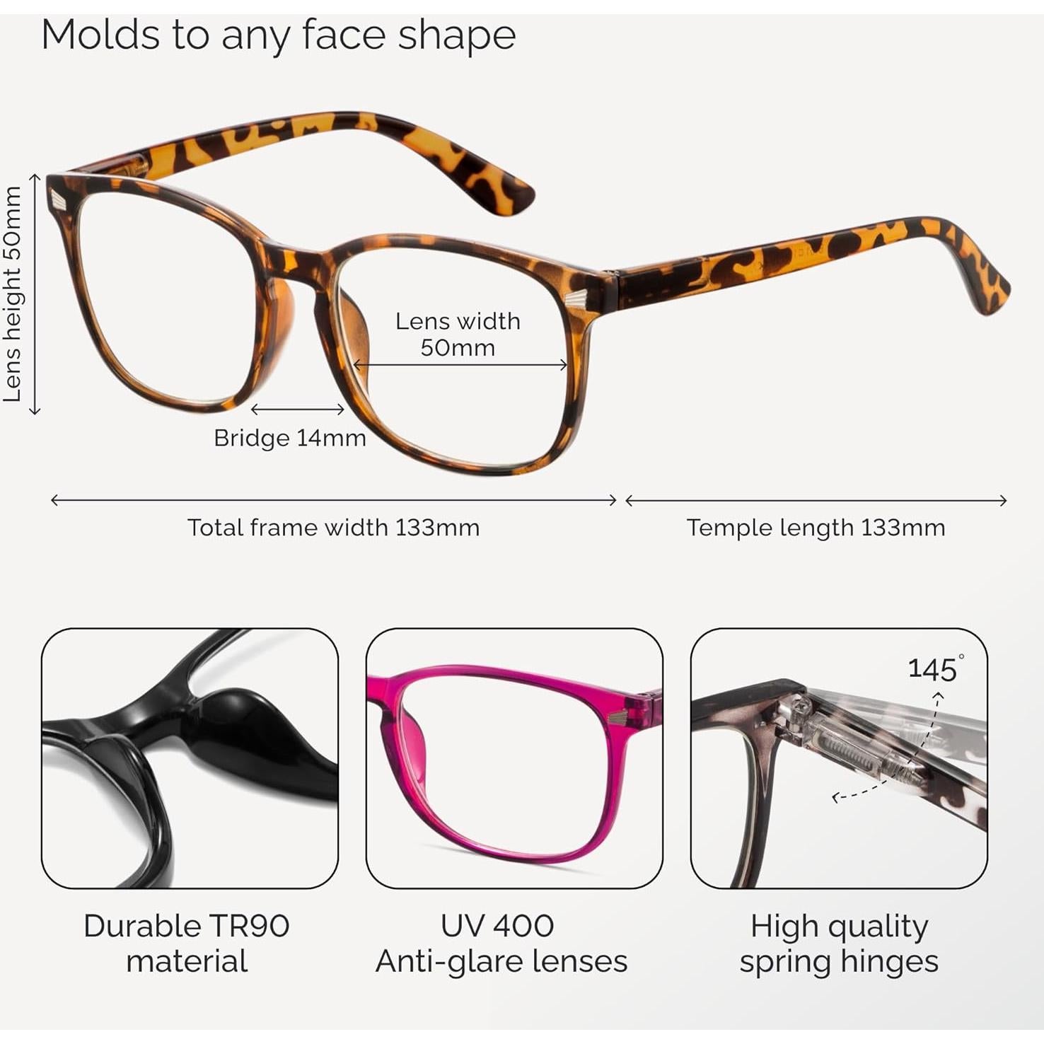 Gafas de lectura CCVOO unisex 1.0x anti luz azul 6 pack