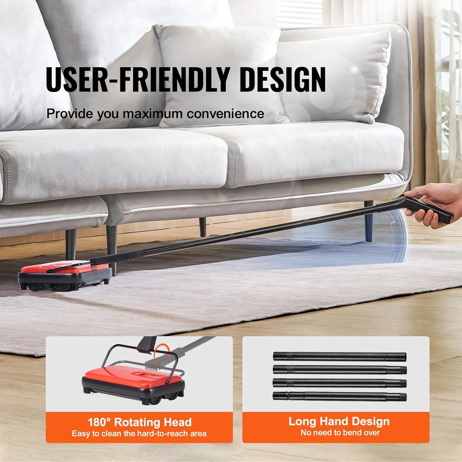 Barrendero Manual VEVOR Rojo 112 cm para Alfombras y Pisos