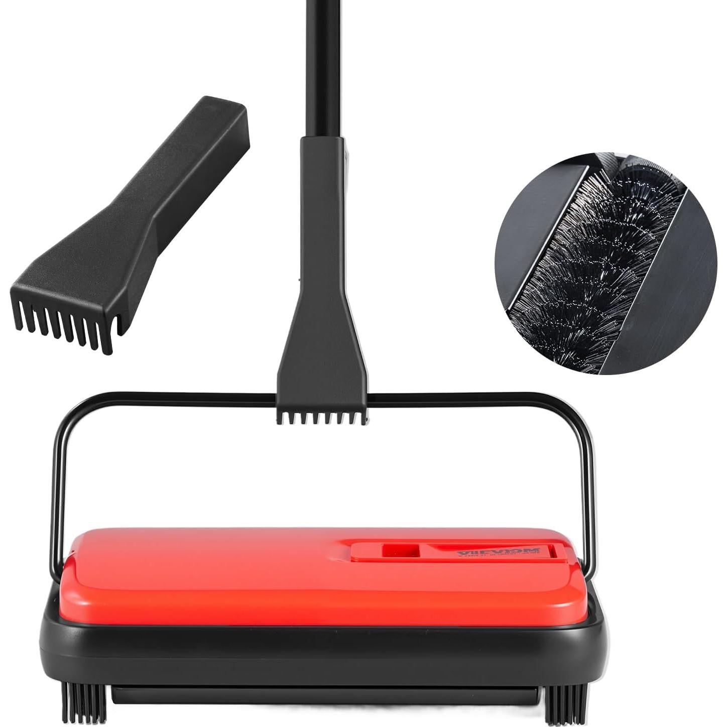 Barrendero Manual VEVOR Rojo 112 cm para Alfombras y Pisos