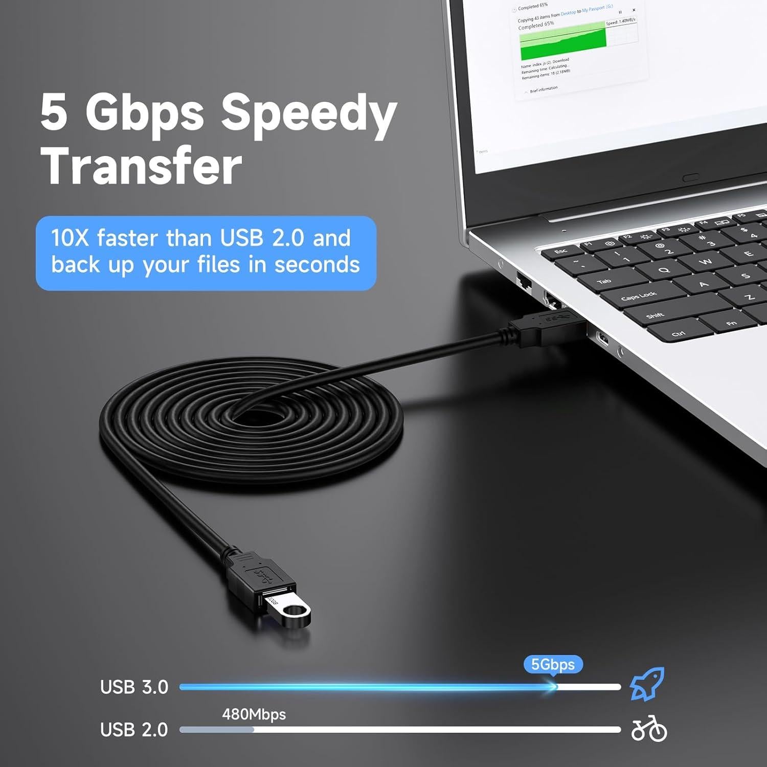 Cable de Extensión USB 3.0 Qxcynsef 4.57m 5Gbps Negro