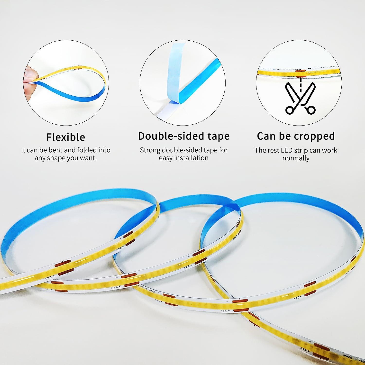 Tira LED COB 50 pies Yeewhale Luz Cálida Regulable 3000K