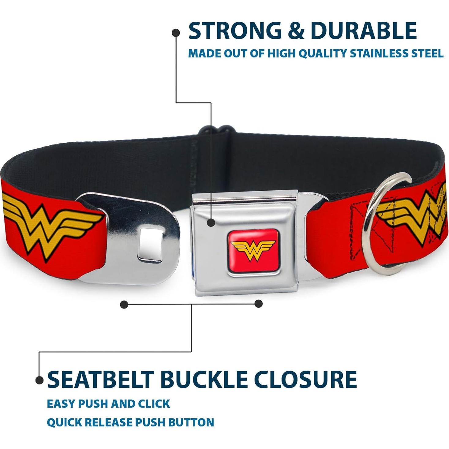 Collar de Perro Buckle-Down Wonder Woman Rojo 23-38 cm