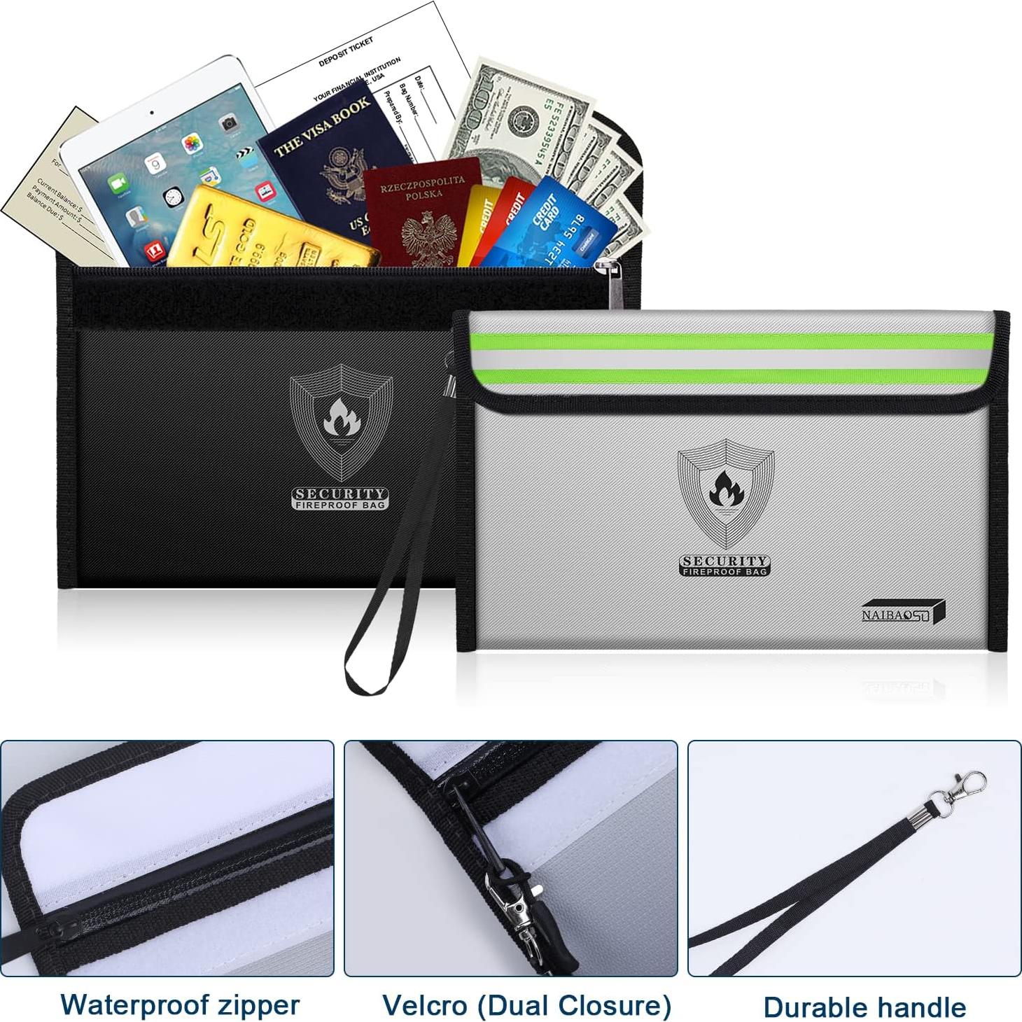 Bolsa a Prueba de Fuego NAIBAOSD Pequeña 22x16cm 2 Unidades