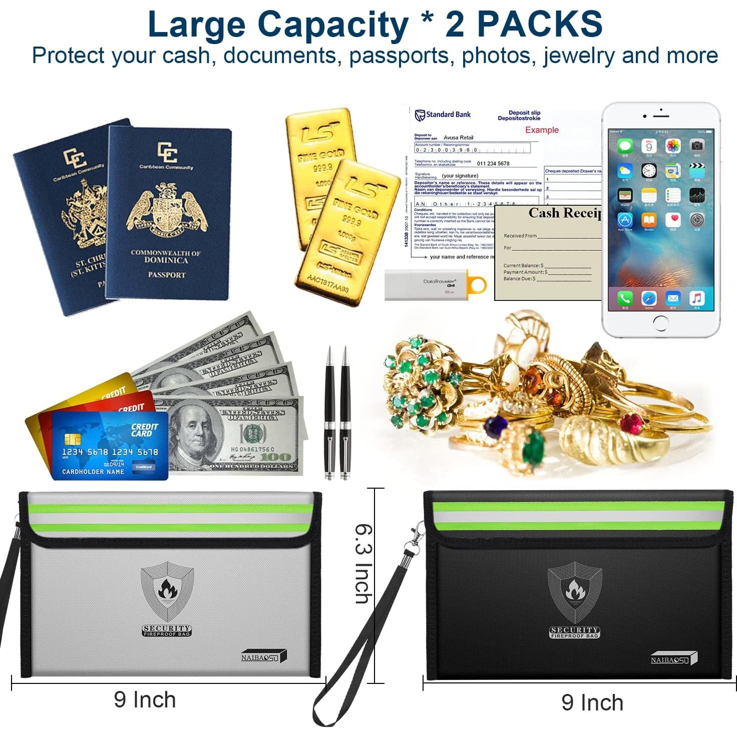 Bolsa a Prueba de Fuego NAIBAOSD Pequeña 22x16cm 2 Unidades