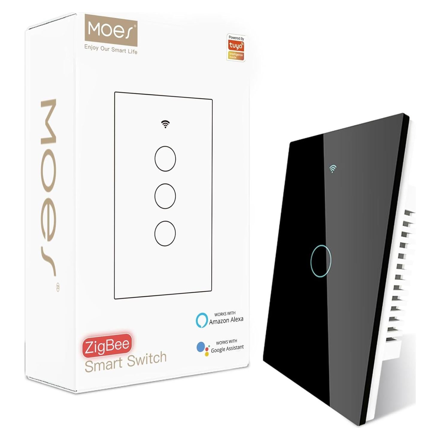 Interruptor Inteligente Zigbee MOES 1 Gang Negro, Requiere Hub