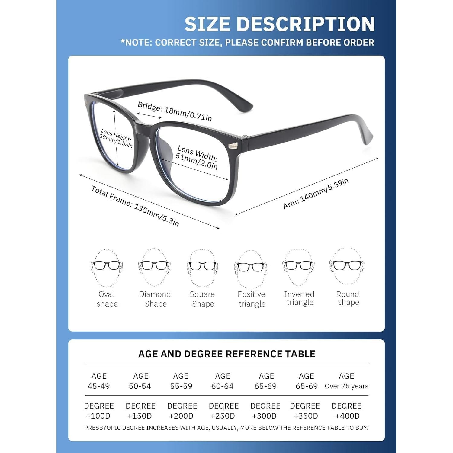 Gafas de lectura CCVOO unisex 2.5x anti luz azul