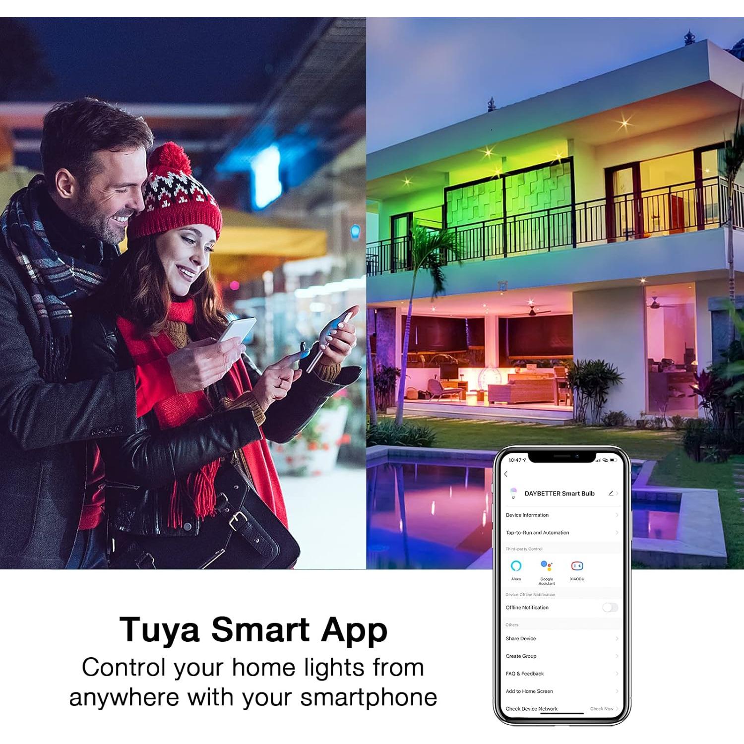 Bombillas Inteligentes DAYBETTER RGBCW Wi-Fi E26 9W 800LM Paquete de 4