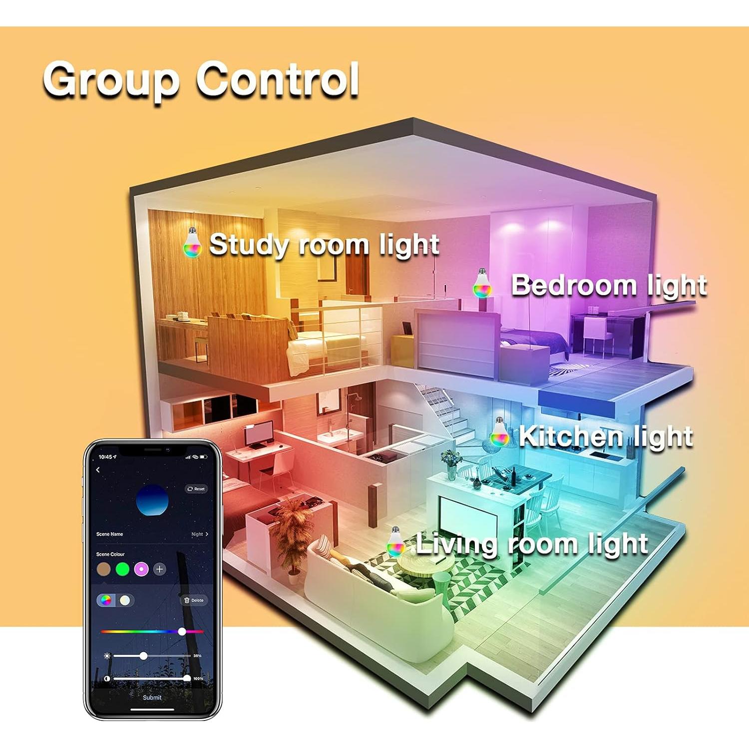 Bombillas Inteligentes DAYBETTER RGBCW Wi-Fi E26 9W 800LM Paquete de 4