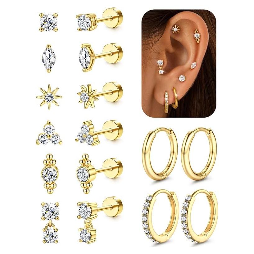 Pendientes Hipoalergénicos MILACOLATO 20G Acero Inoxidable Oro 14K