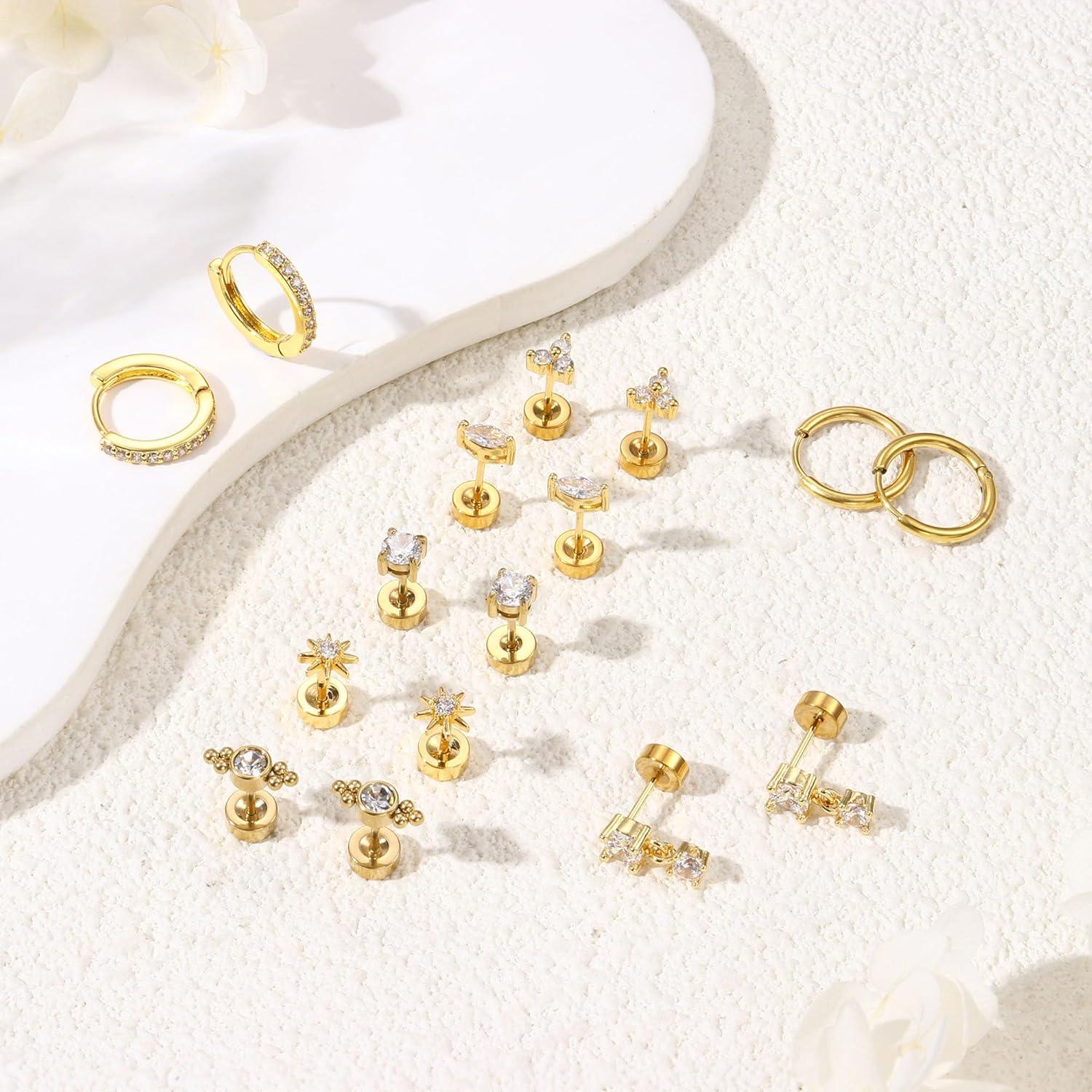 Pendientes Hipoalergénicos MILACOLATO 20G Acero Inoxidable Oro 14K