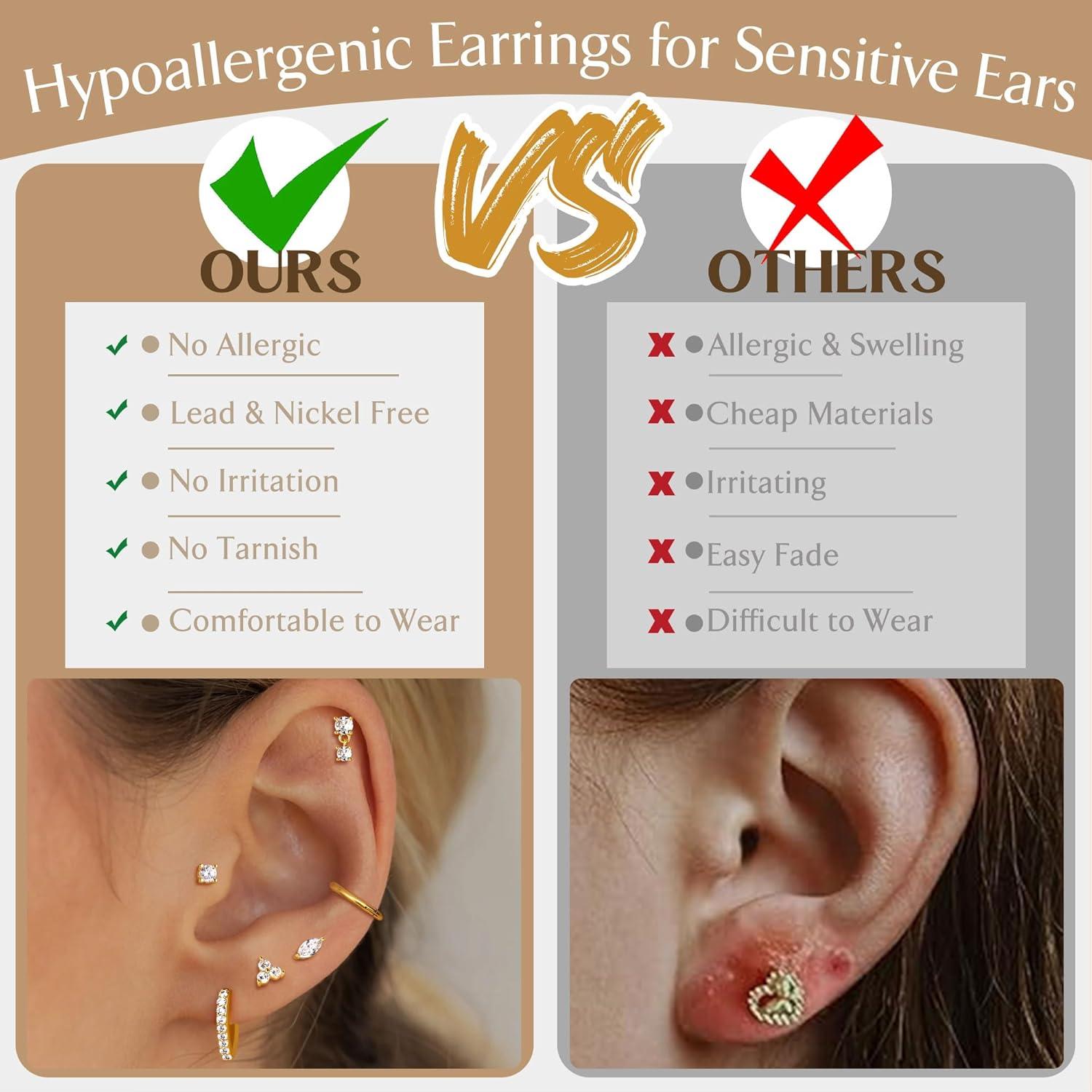 Pendientes Hipoalergénicos MILACOLATO 20G Acero Inoxidable Oro 14K