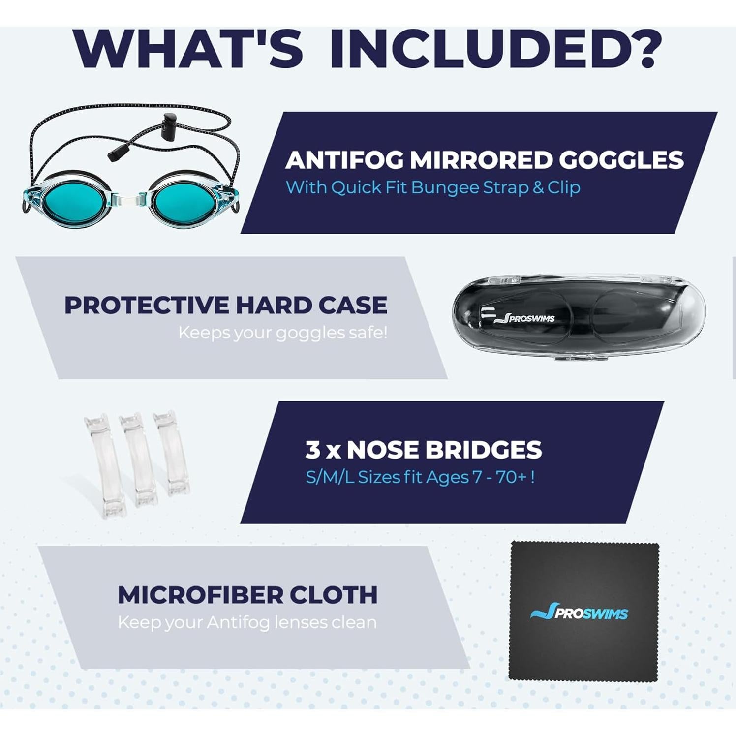 Gafas de Natación Proswims Anti-Vaho Azul con Estuche y Paño