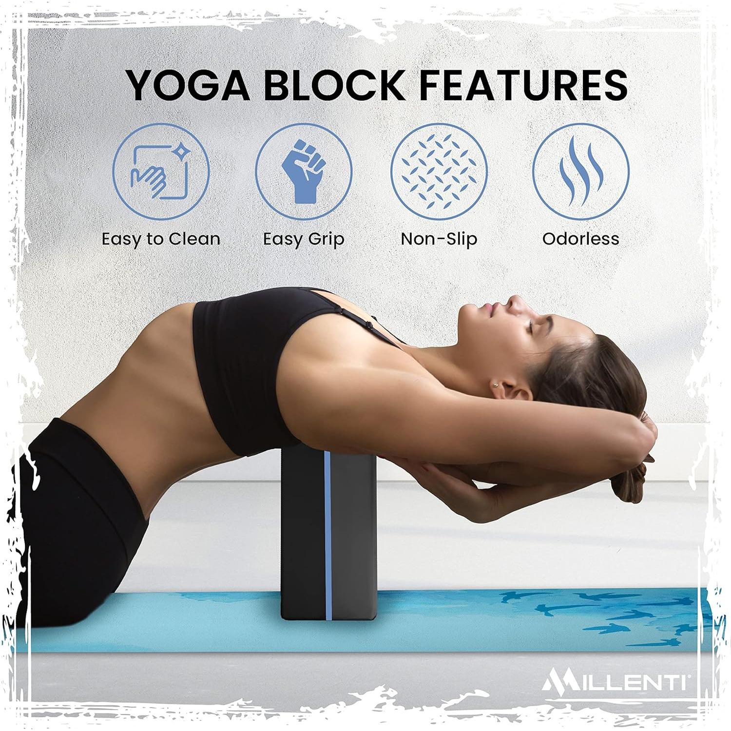 Bloque de Yoga Millenti Azul EVA Antideslizante 22.86x15.24x10.16 cm