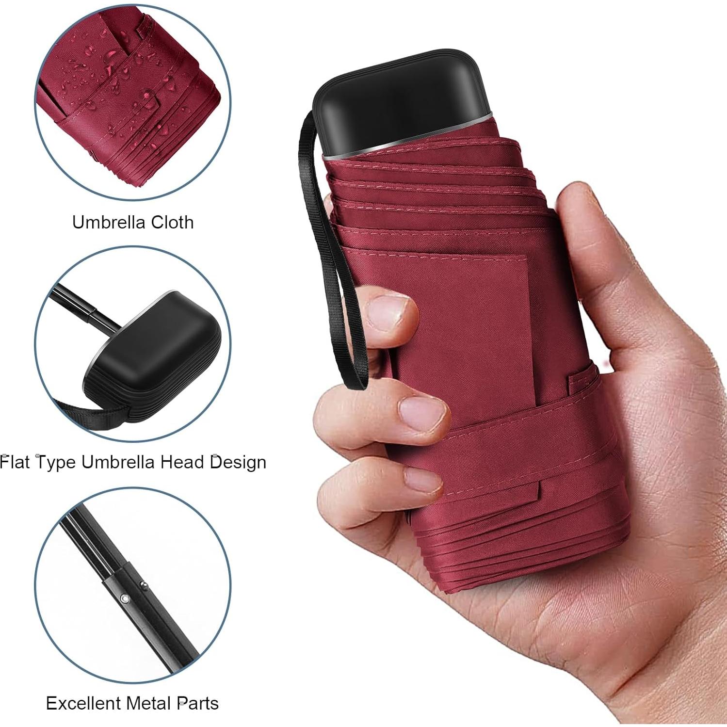 Paraguas Compacto LEAGERA Mini Plegable Rojo Vino 15 cm