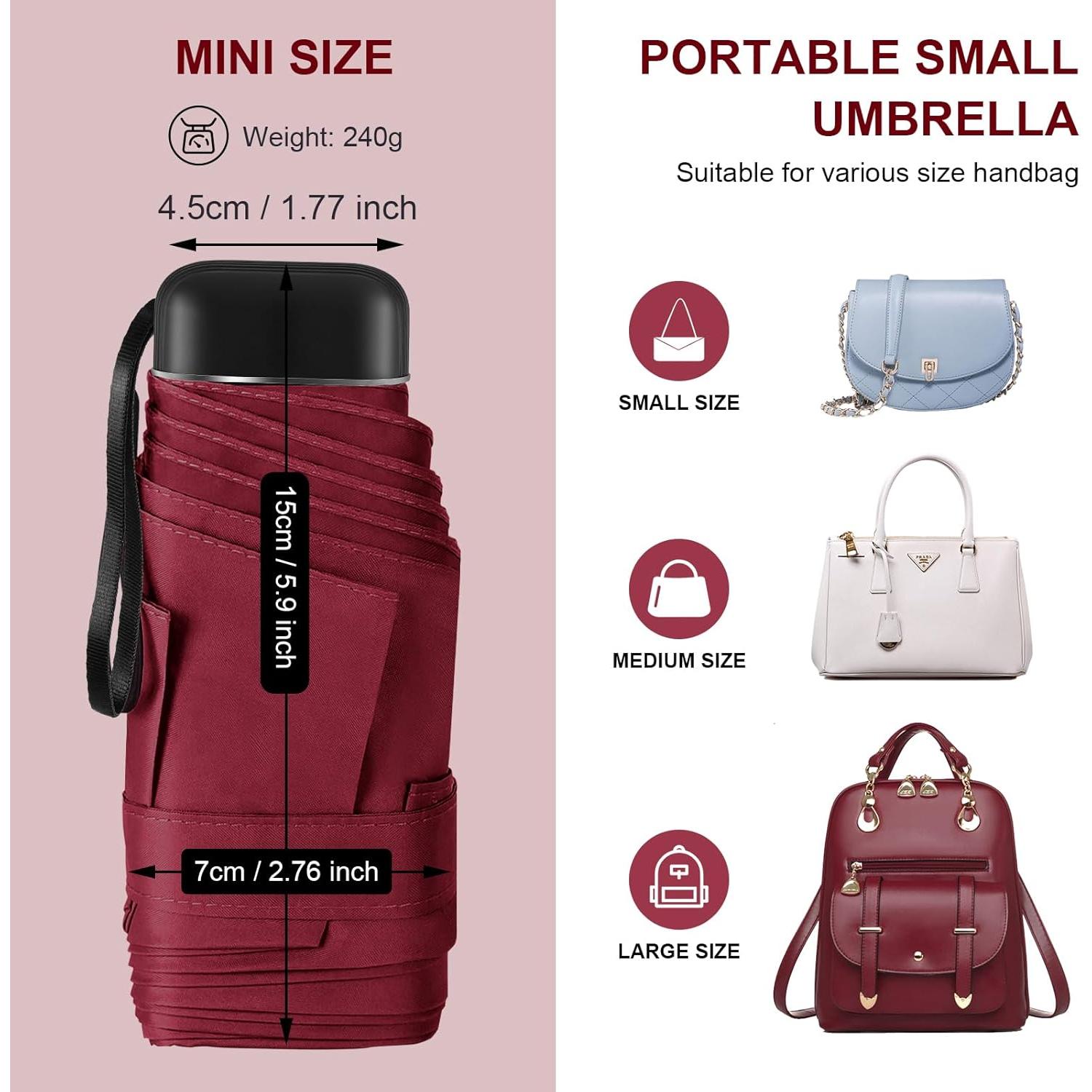 Paraguas Compacto LEAGERA Mini Plegable Rojo Vino 15 cm