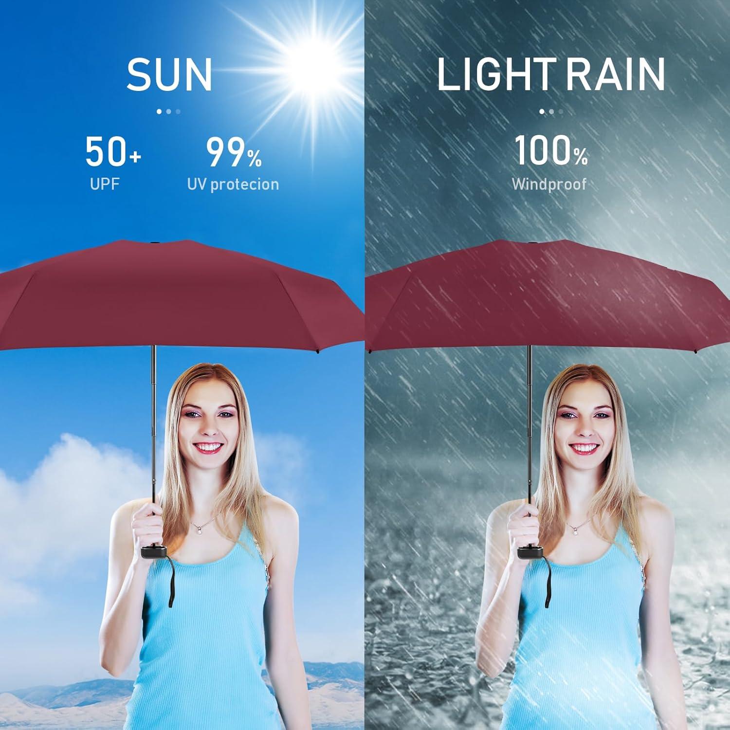 Paraguas Compacto LEAGERA Mini Plegable Rojo Vino 15 cm