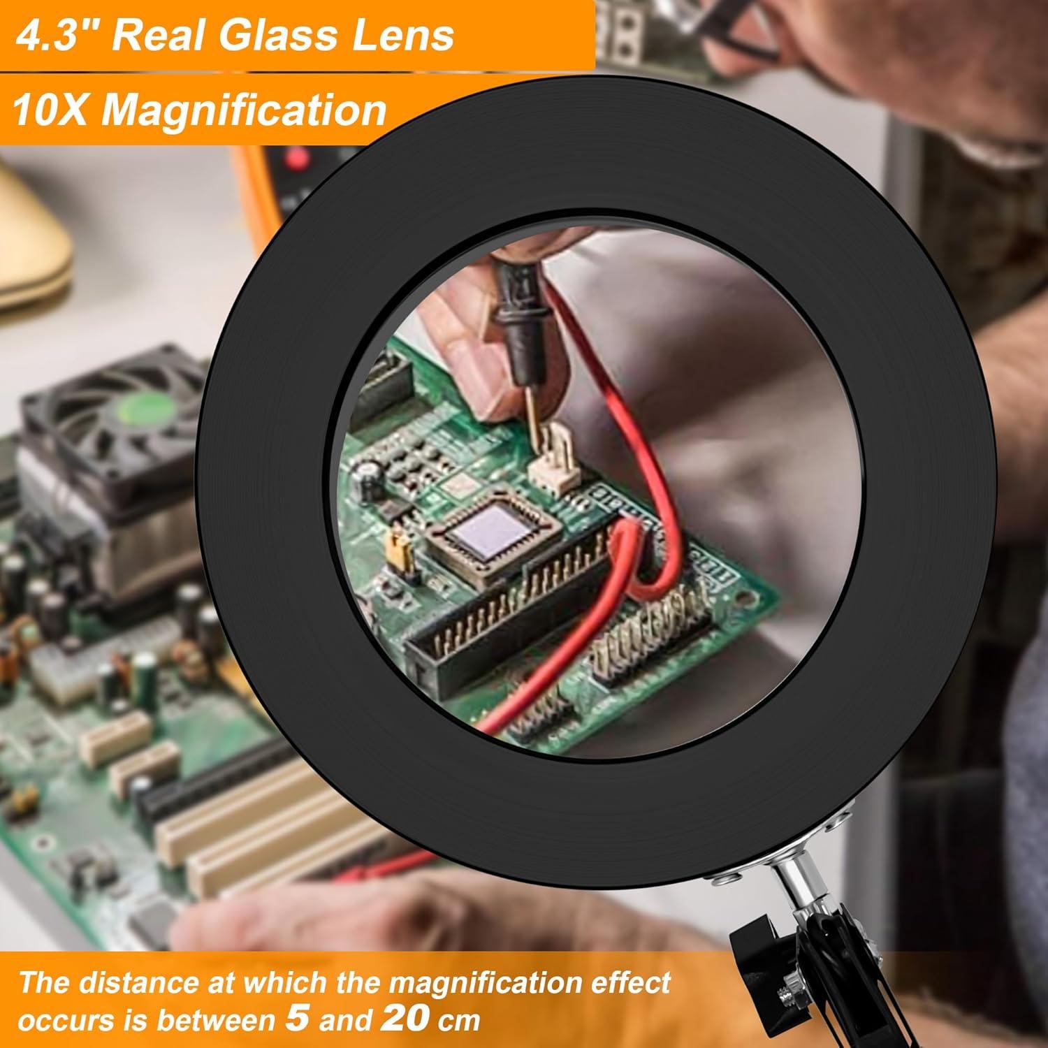Lupa de 10X Hviww con Luz LED y Soporte Ajustable
