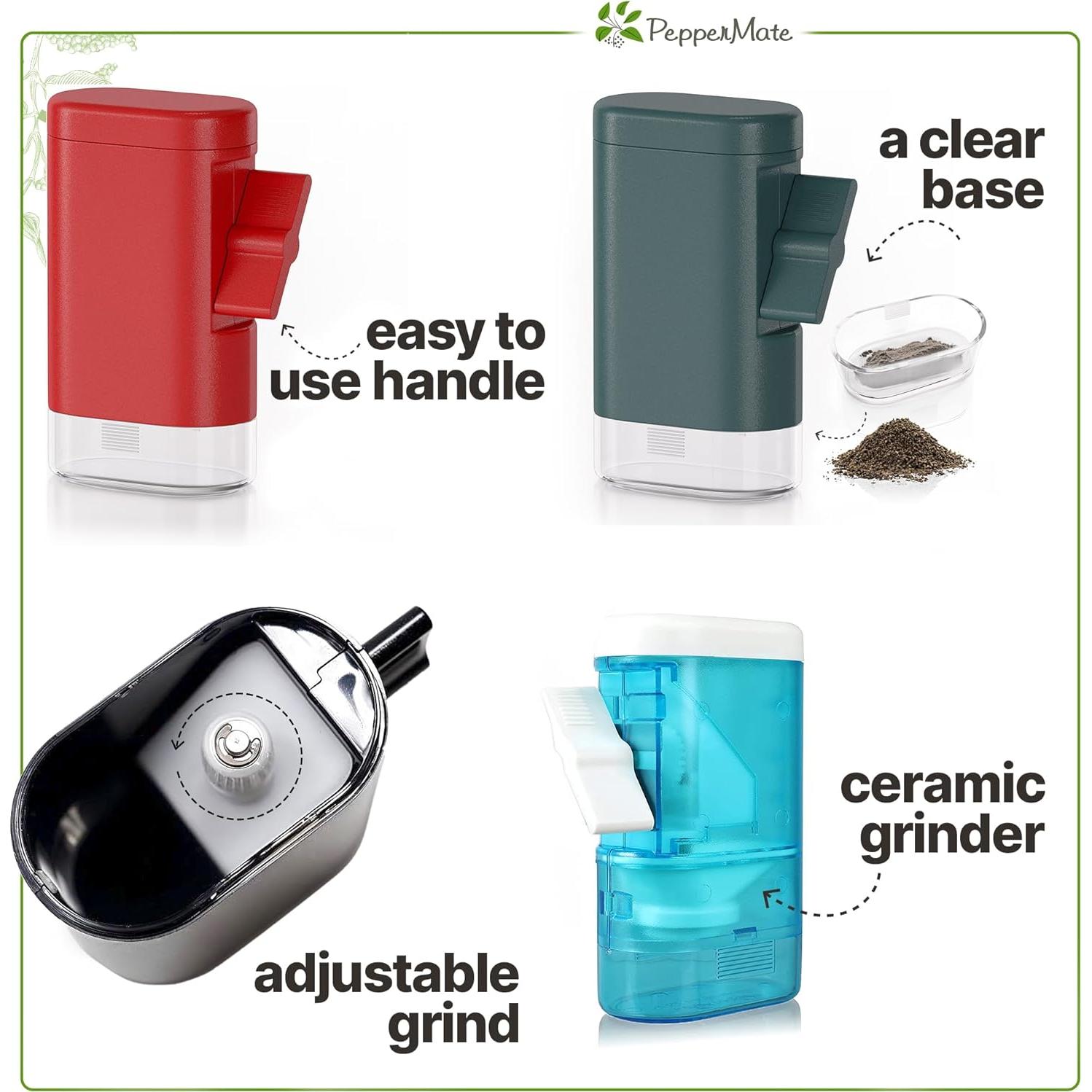 Molino de Pimienta Manual PepperMate 14 cm Ajustable Cerámica Aqua