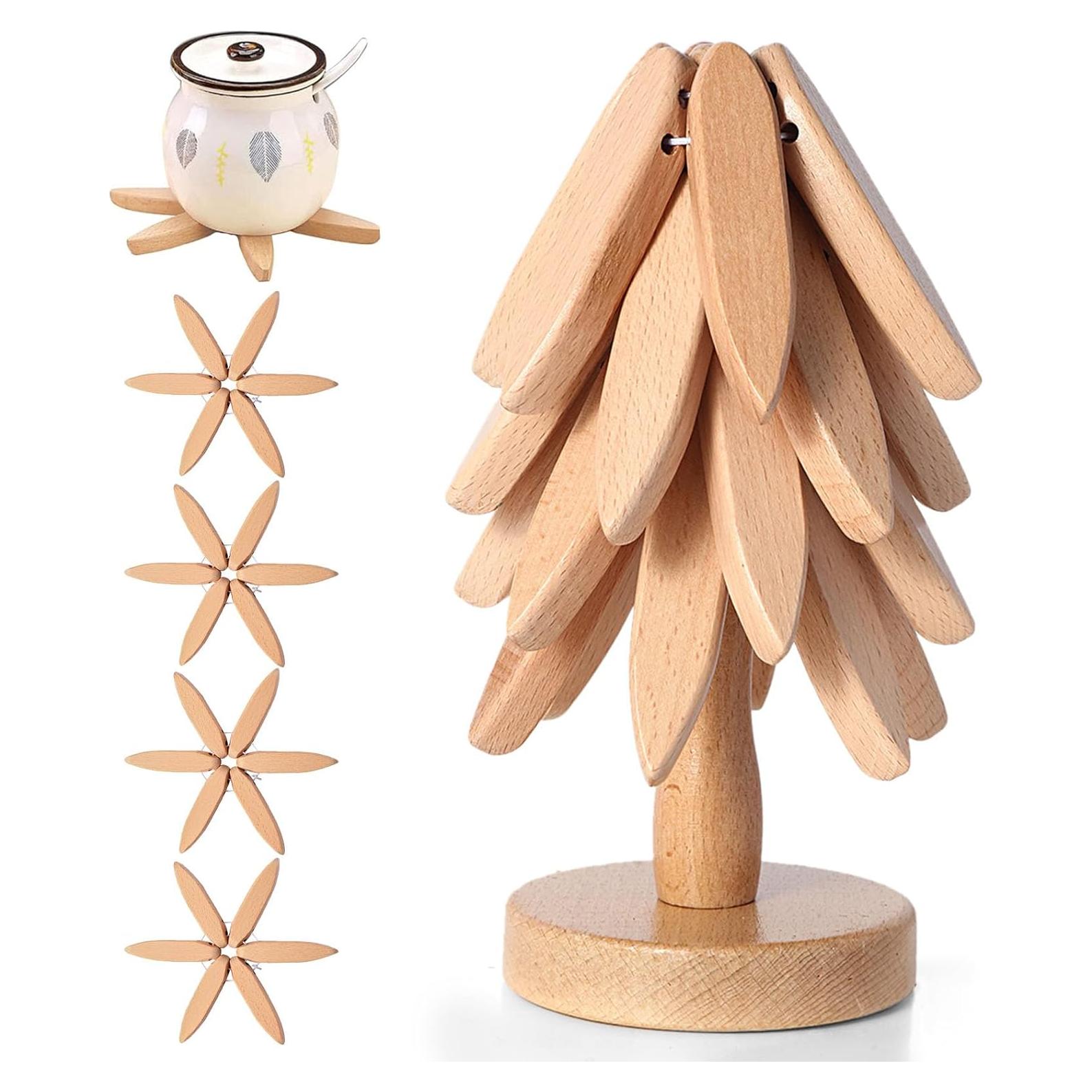 Trivetes de Madera LECHUAN 20 cm - Juego de 4 Soportes para Platos Calientes